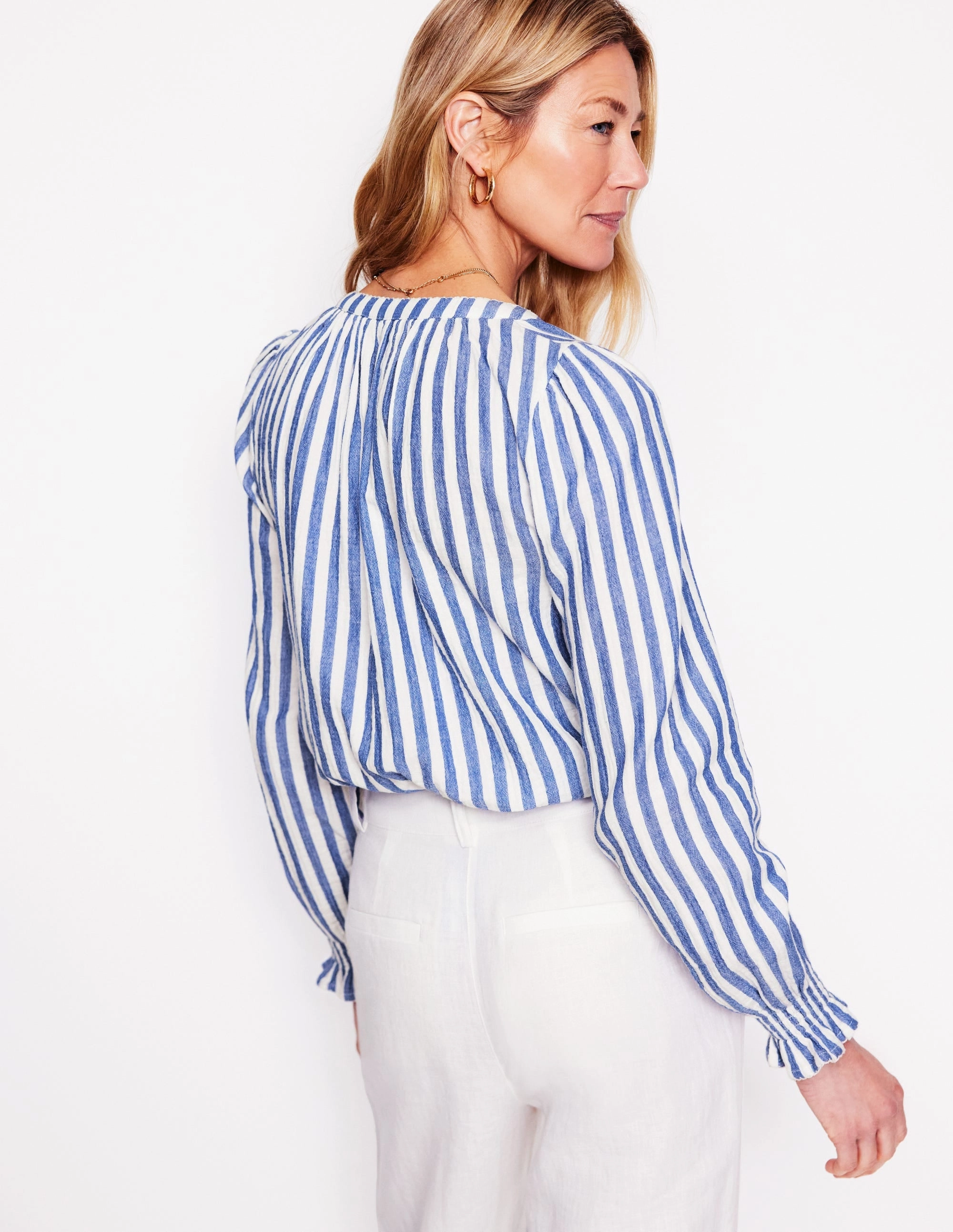 Evie Double Cloth Top-Bright Blue Stripe