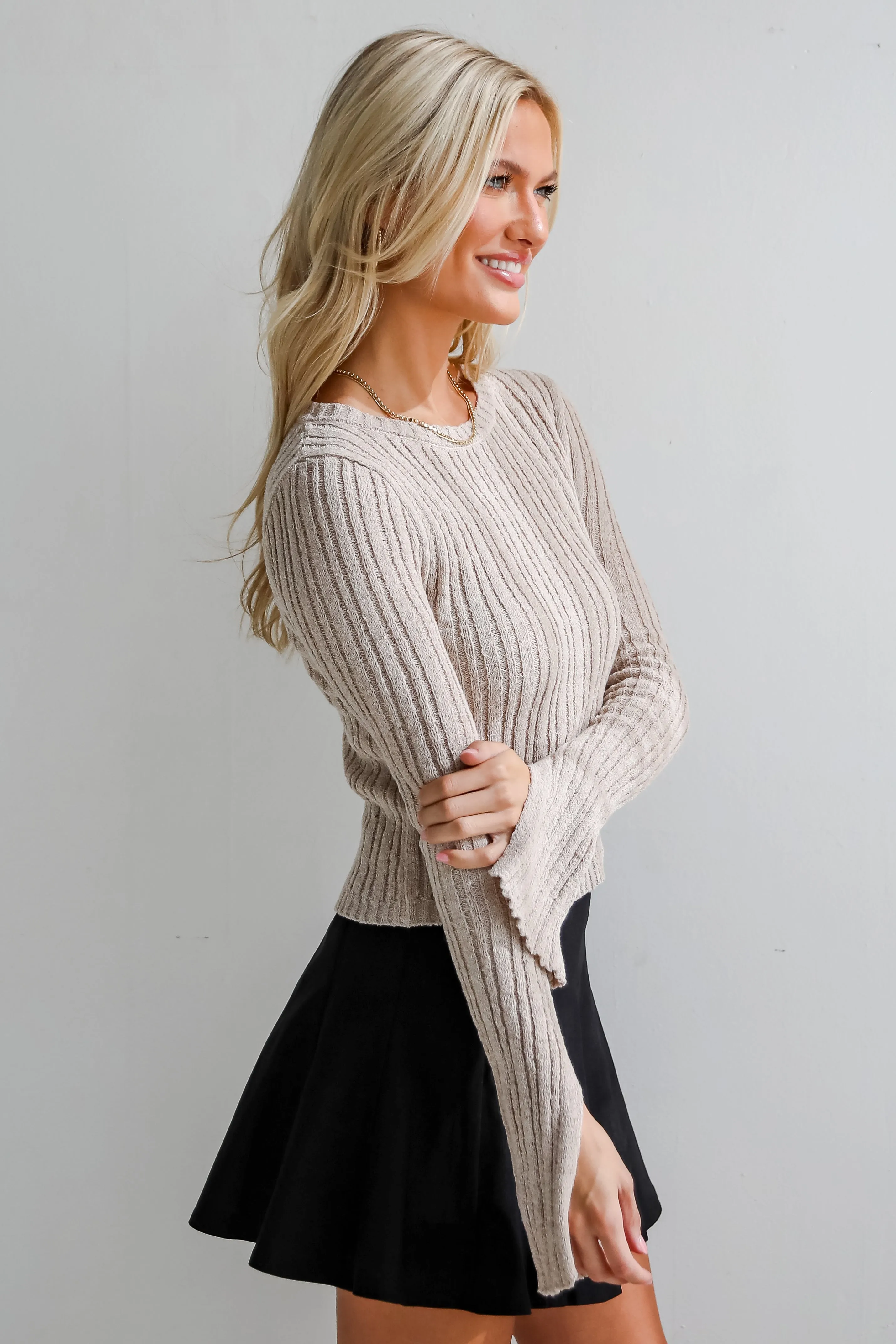 FINAL SALE - Bailey Tan Ribbed Knit Top - DOORBUSTER