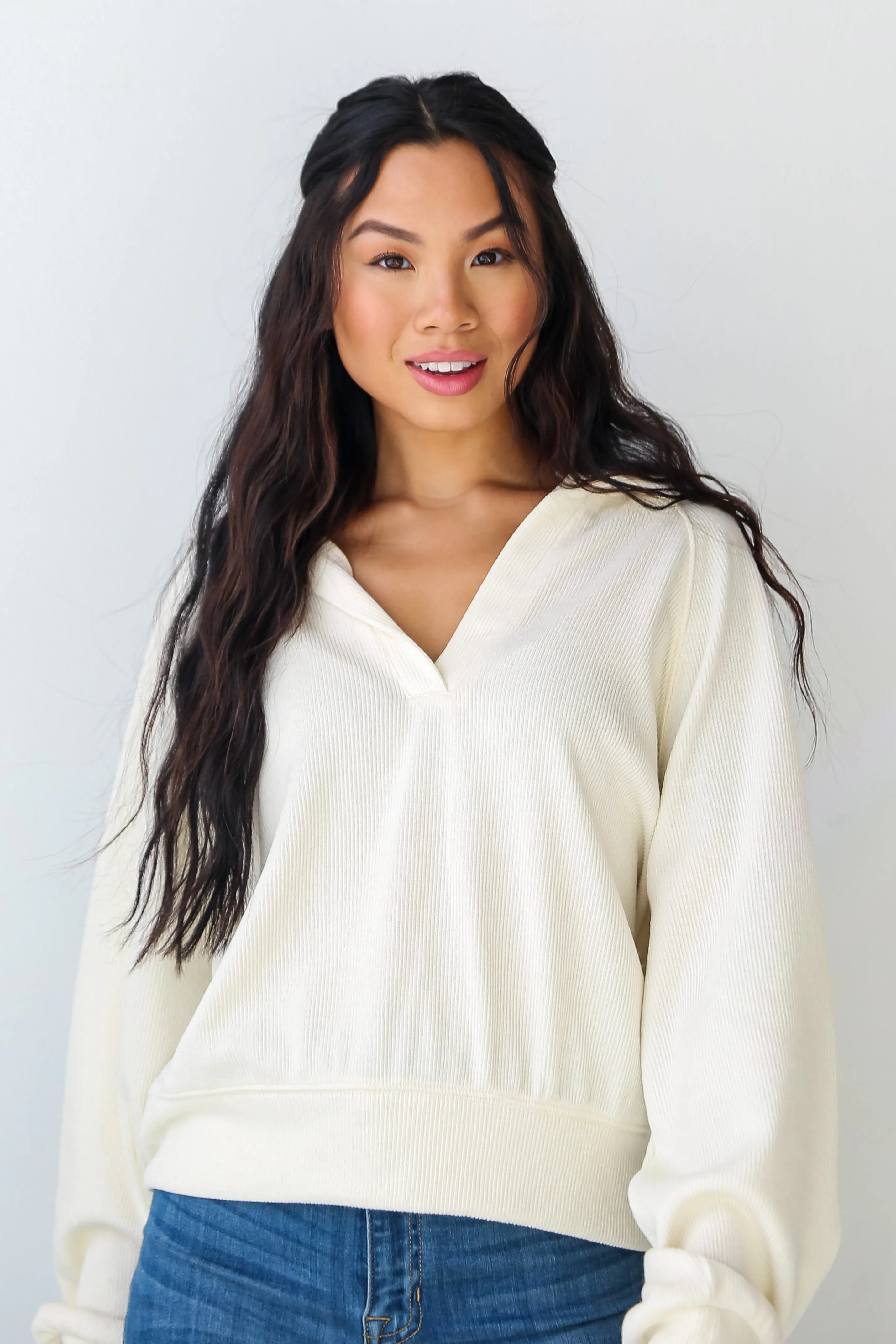 FINAL SALE - Charming Mood Off White Collared Pullover
