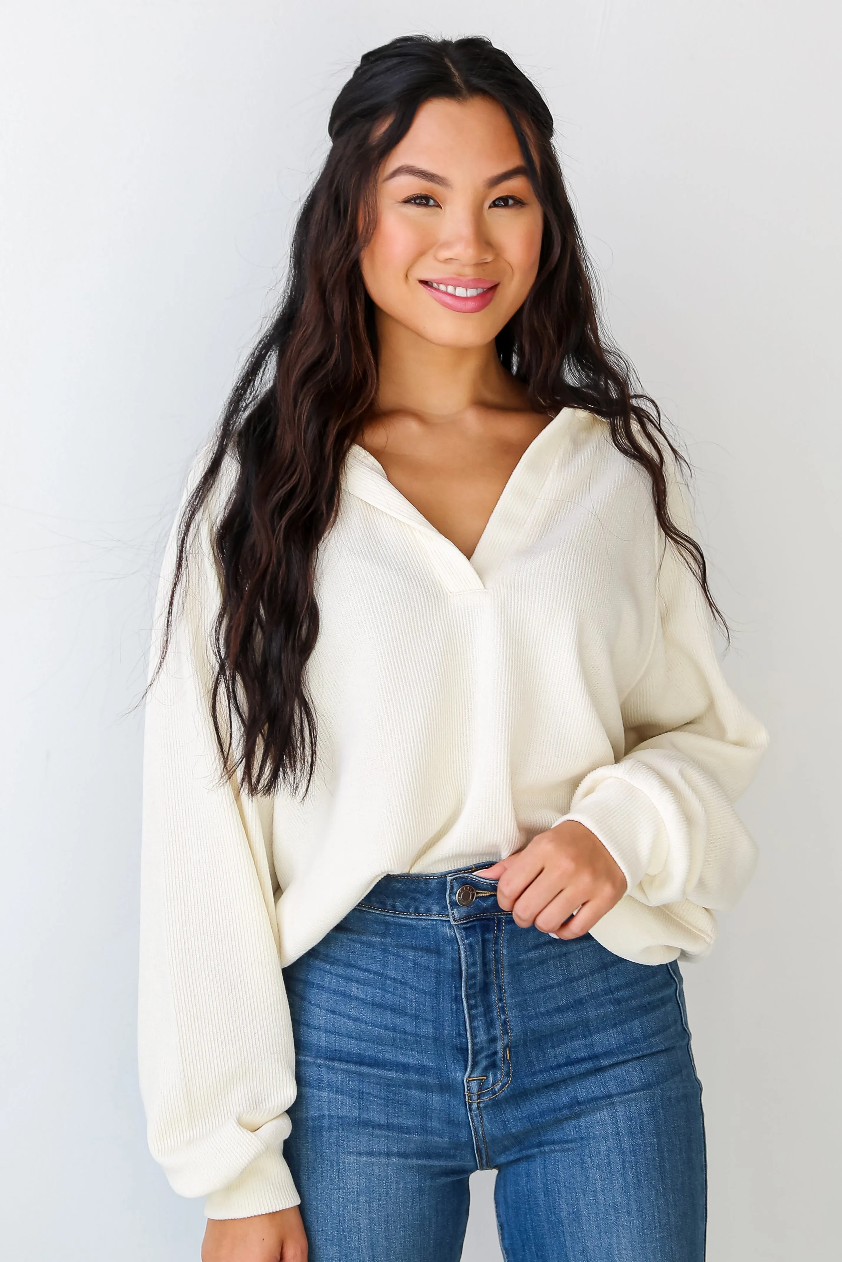 FINAL SALE - Charming Mood Off White Collared Pullover