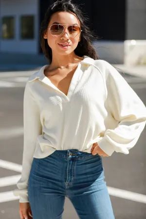 FINAL SALE - Charming Mood Off White Collared Pullover