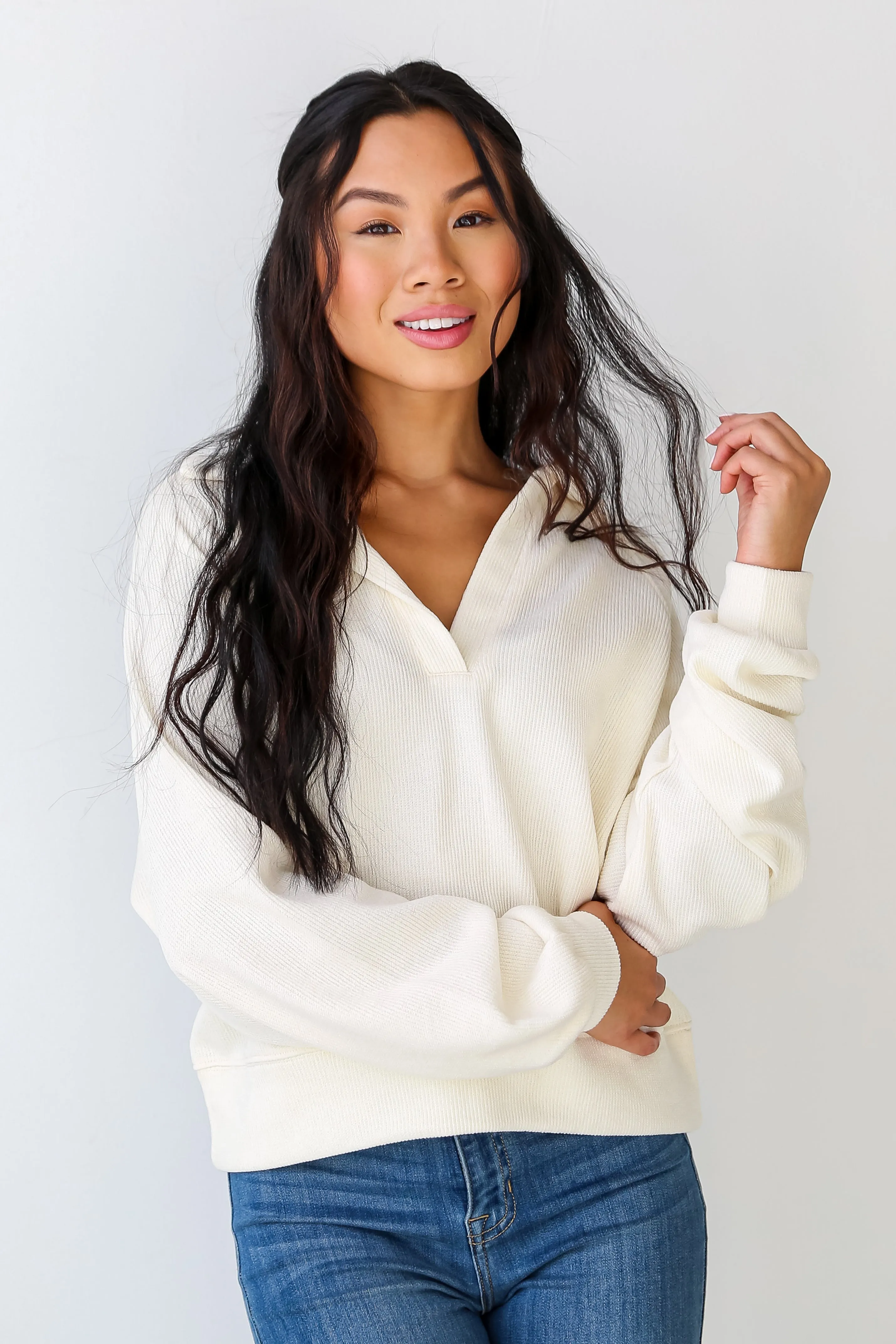 FINAL SALE - Charming Mood Off White Collared Pullover
