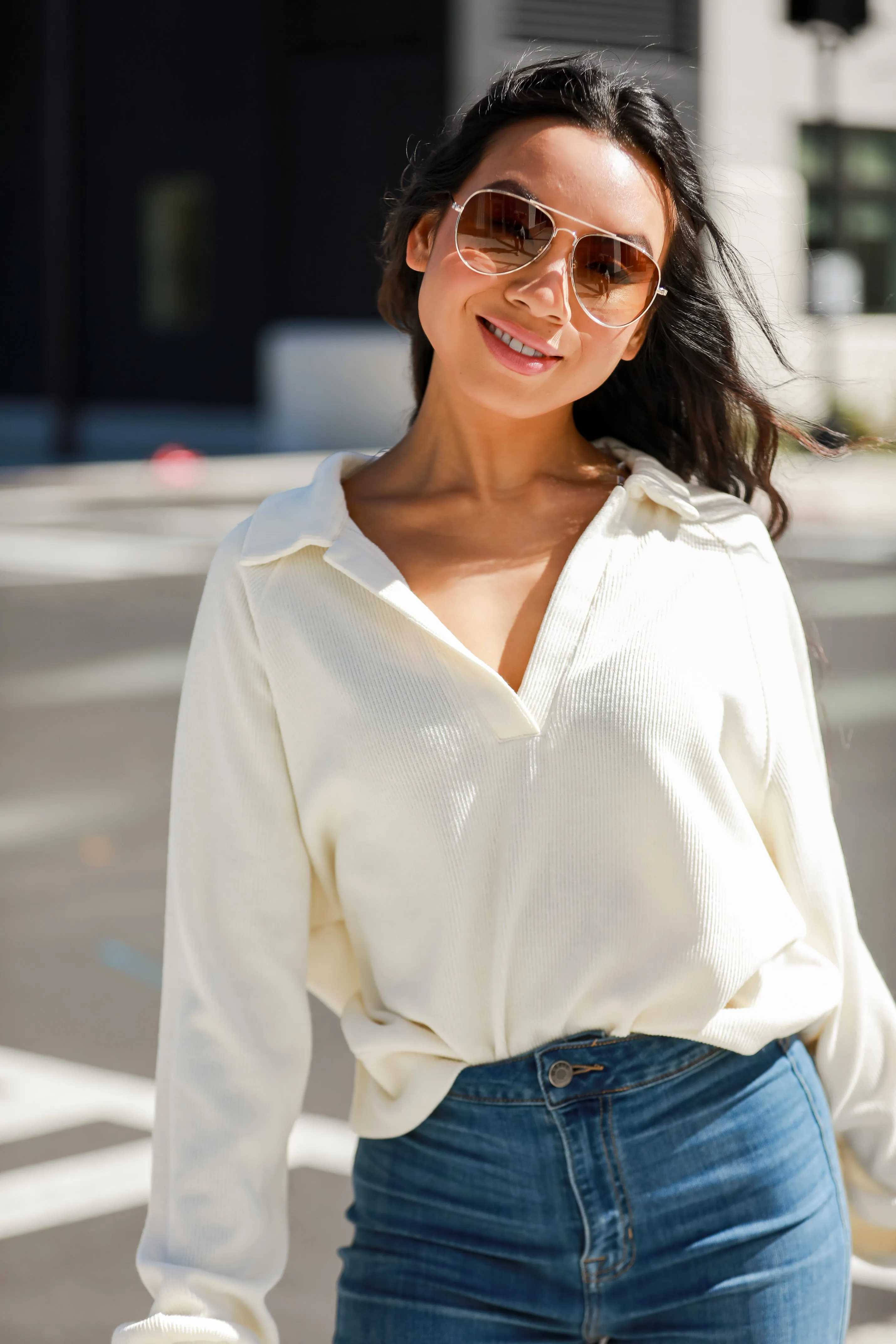 FINAL SALE - Charming Mood Off White Collared Pullover