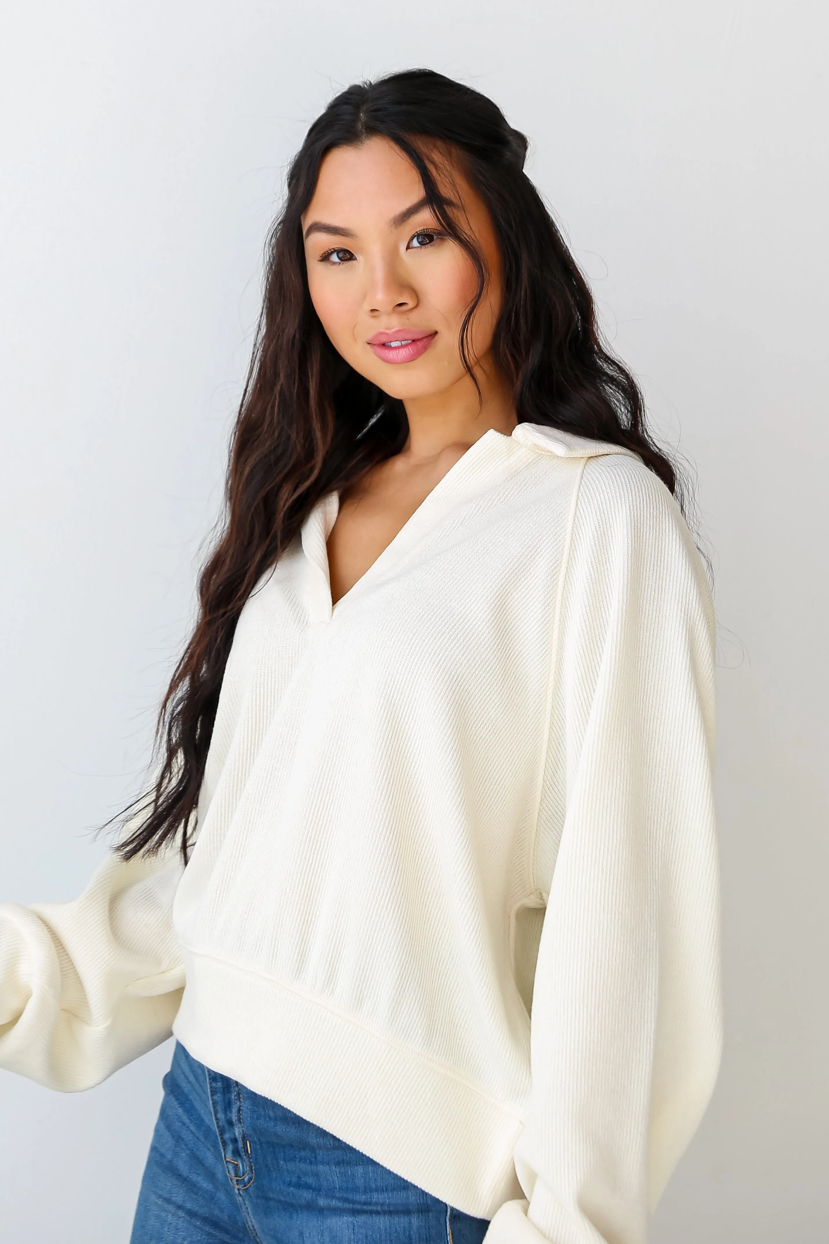 FINAL SALE - Charming Mood Off White Collared Pullover