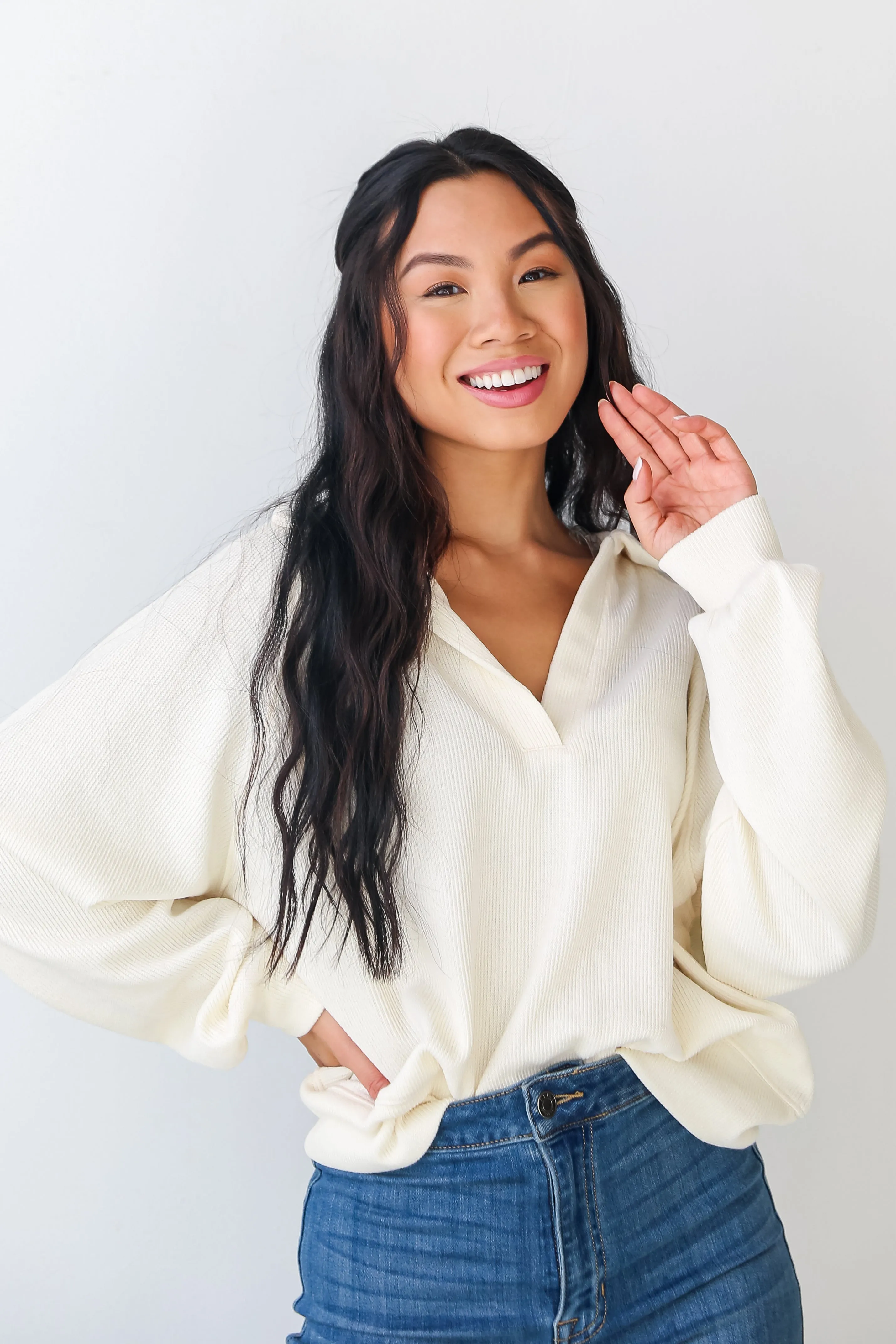 FINAL SALE - Charming Mood Off White Collared Pullover