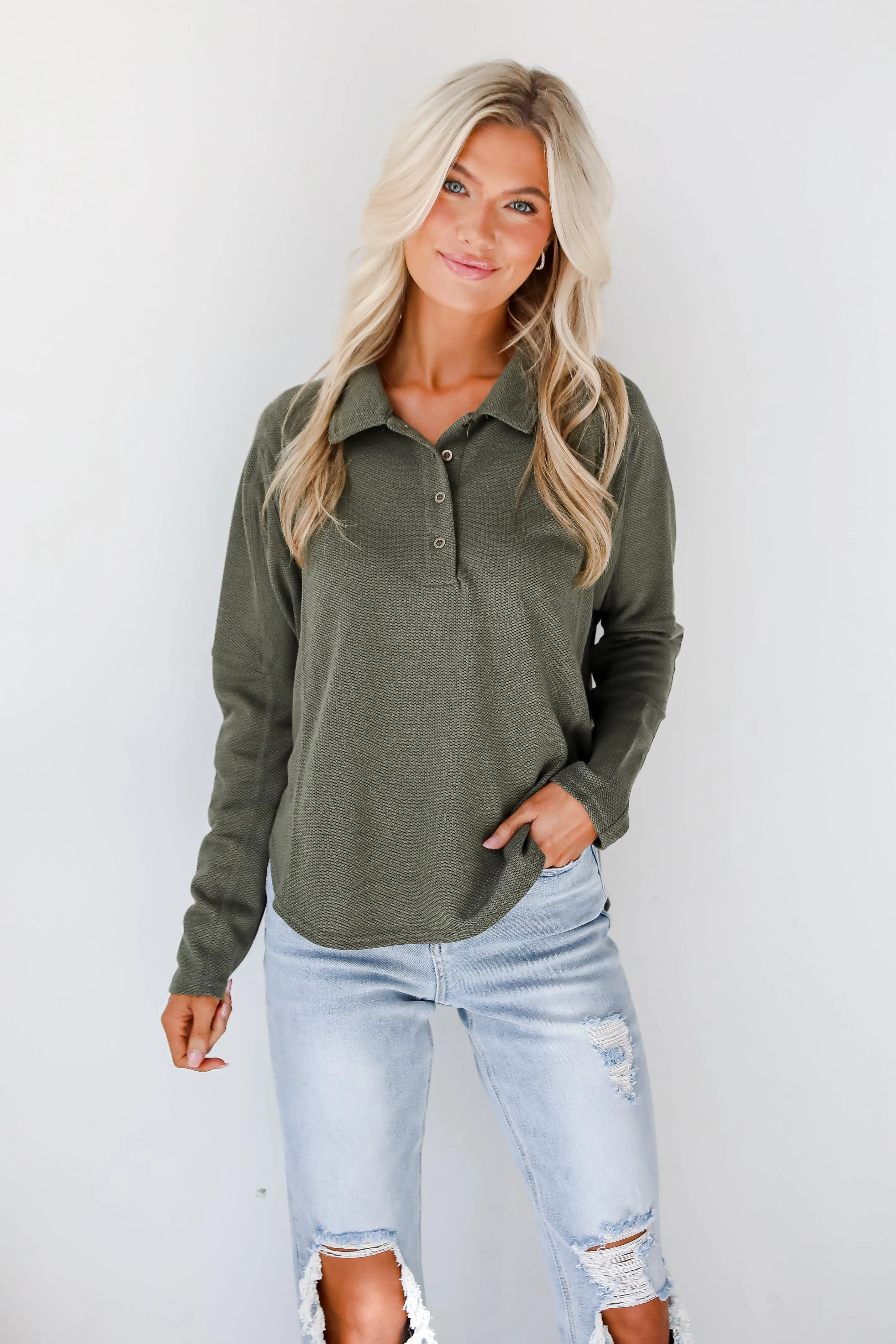 FINAL SALE - Ella Olive Collared Top - DOORBUSTER