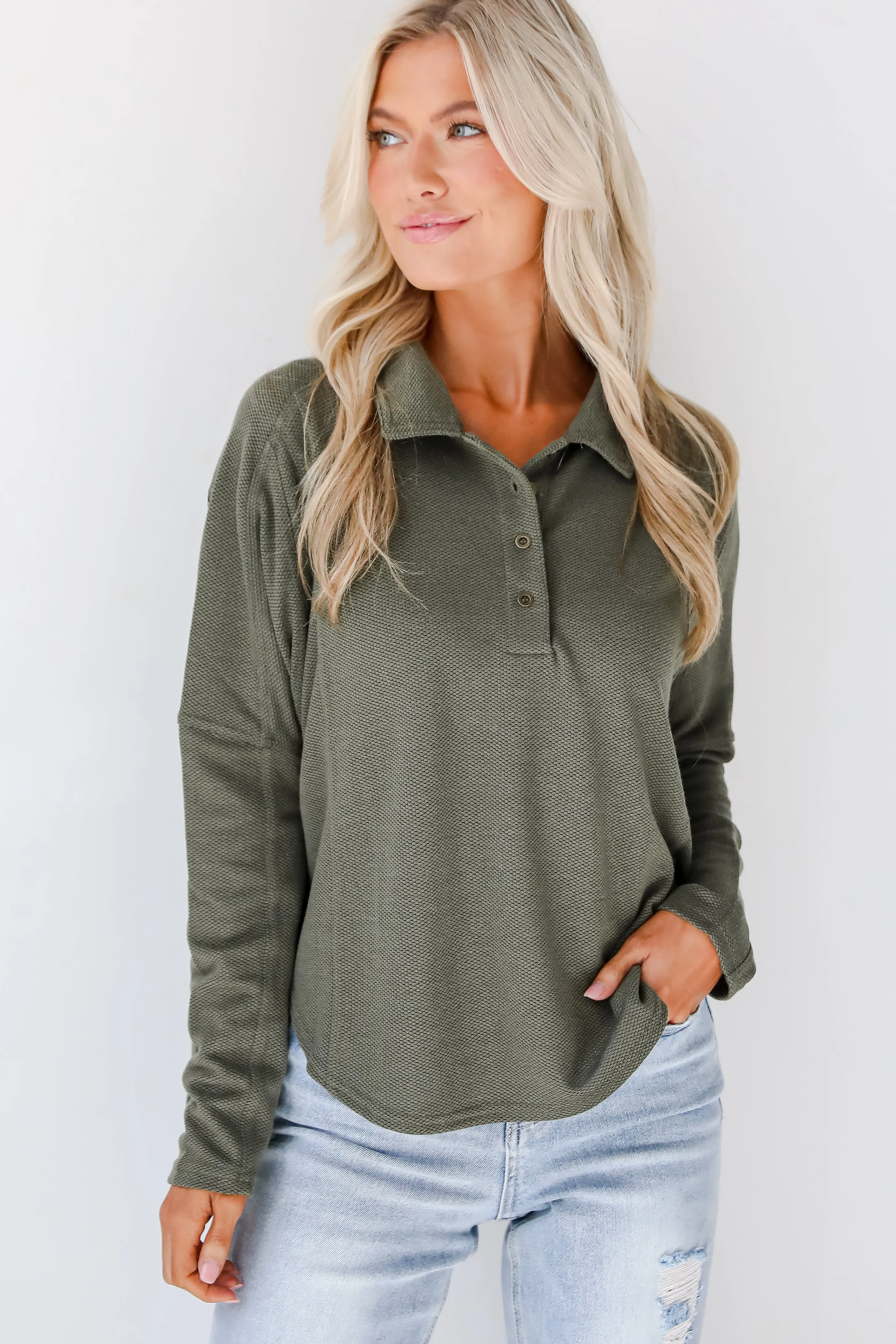 FINAL SALE - Ella Olive Collared Top - DOORBUSTER