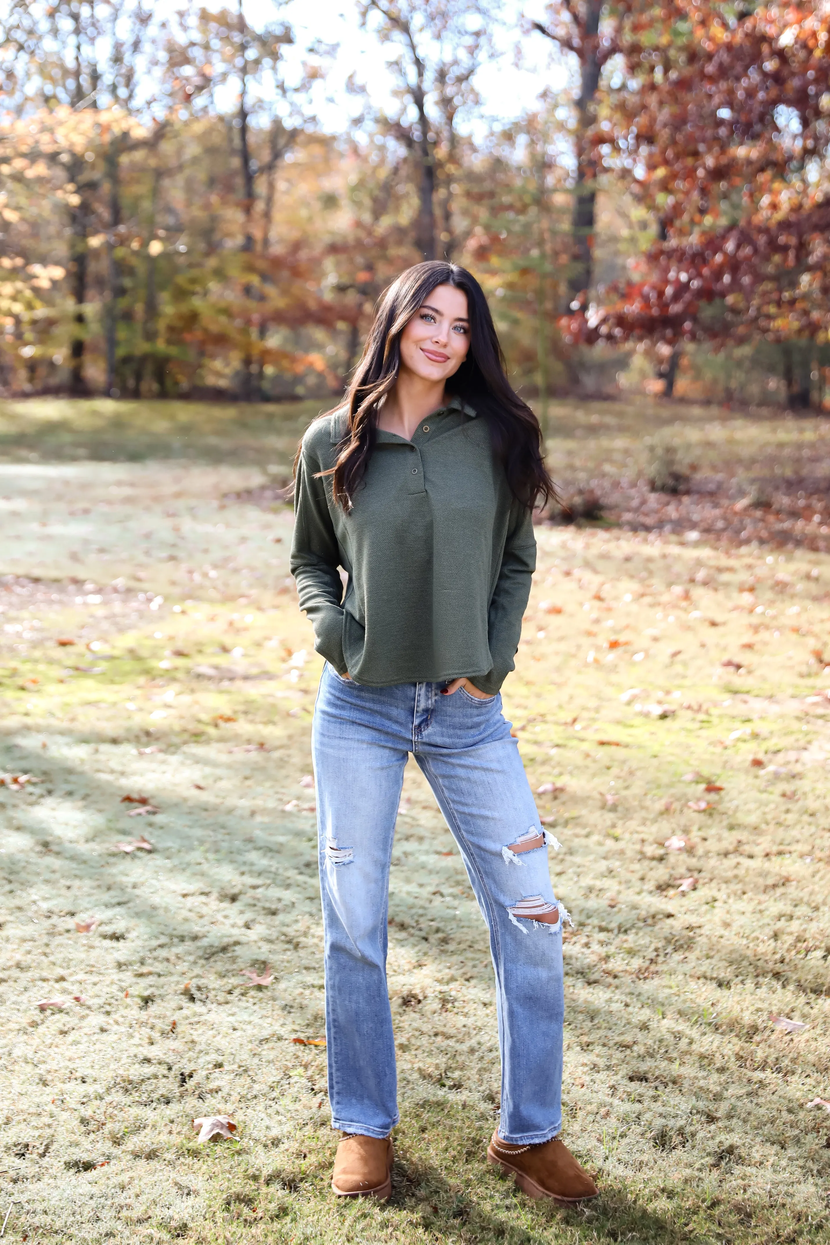 FINAL SALE - Ella Olive Collared Top - DOORBUSTER