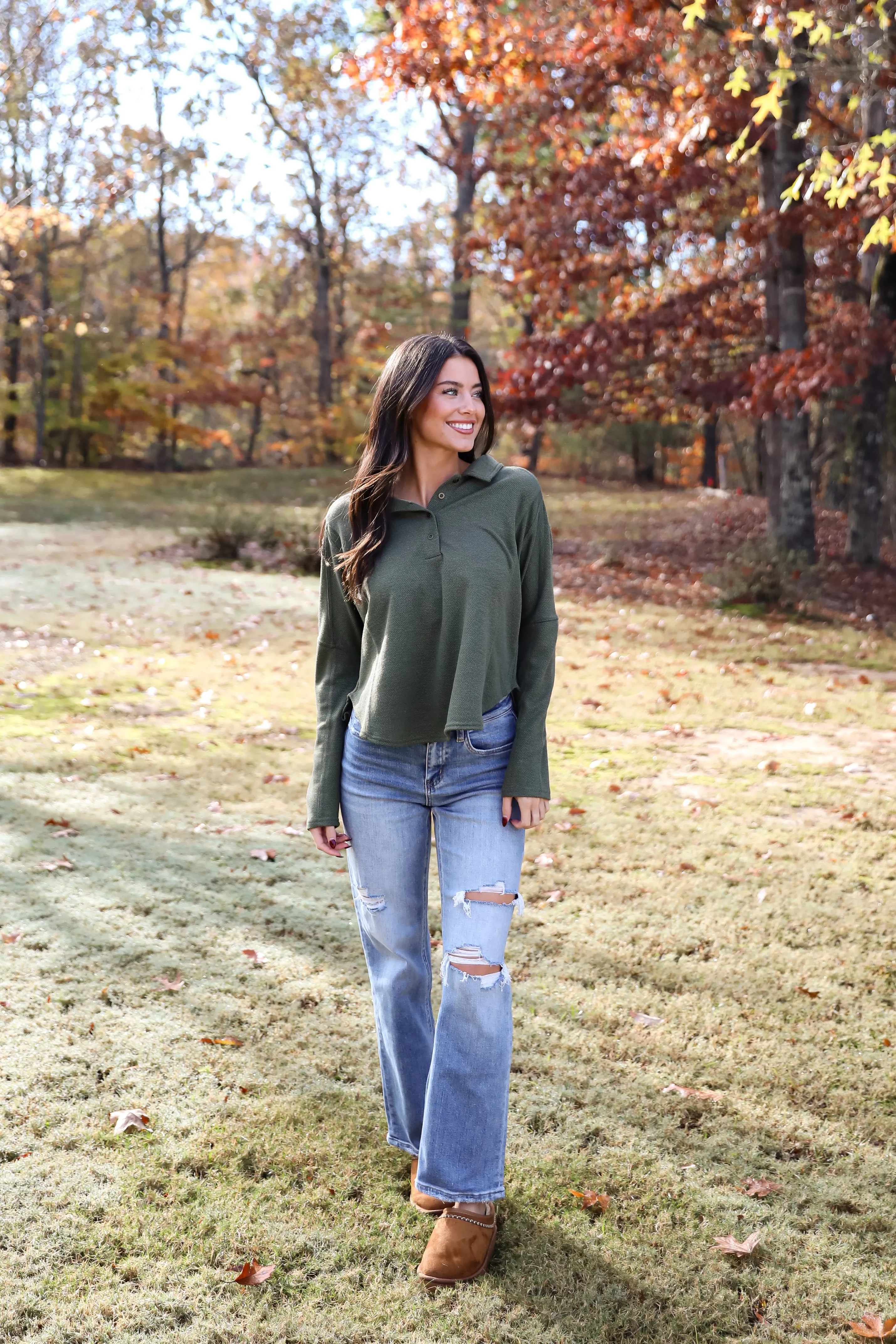 FINAL SALE - Ella Olive Collared Top - DOORBUSTER