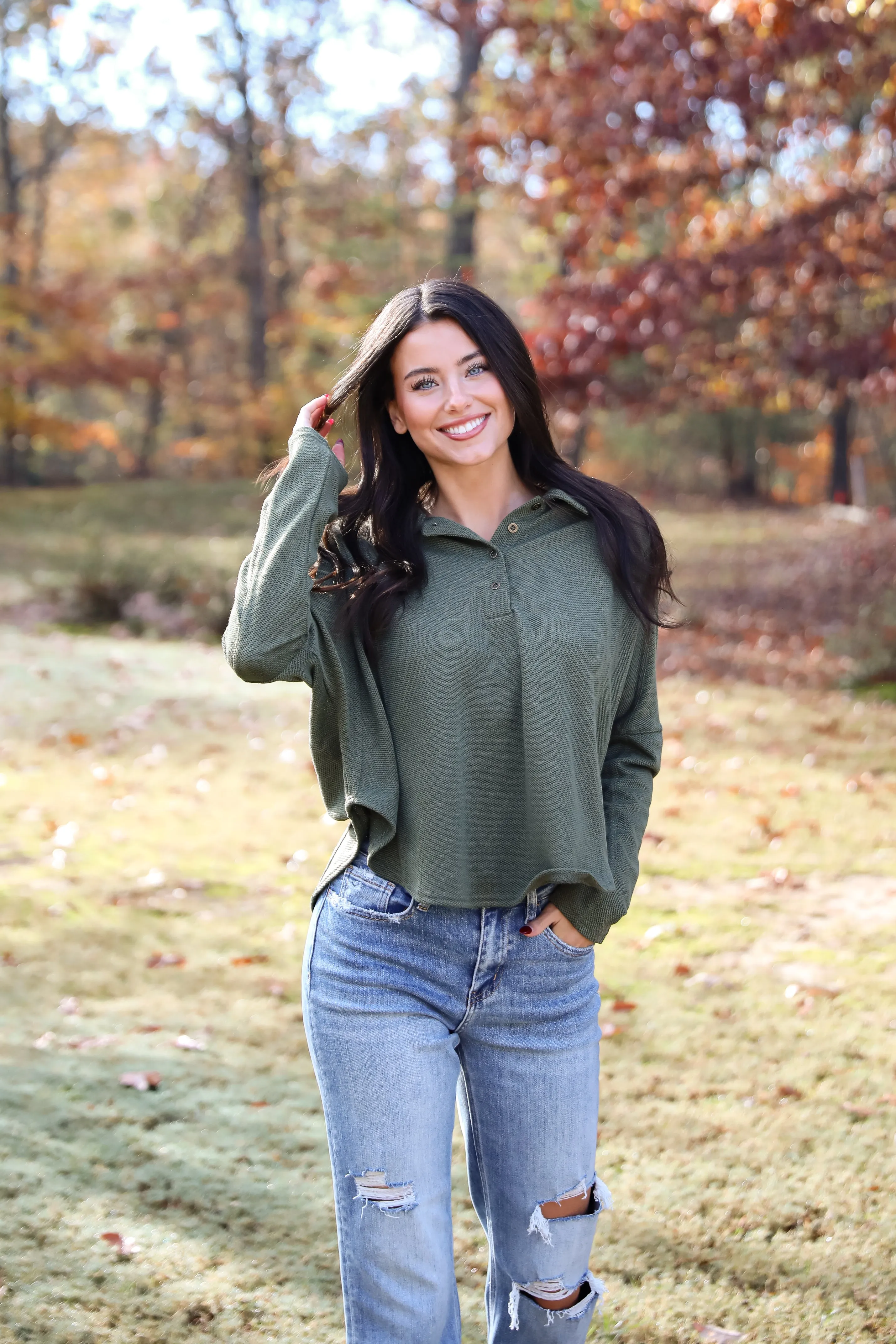FINAL SALE - Ella Olive Collared Top - DOORBUSTER