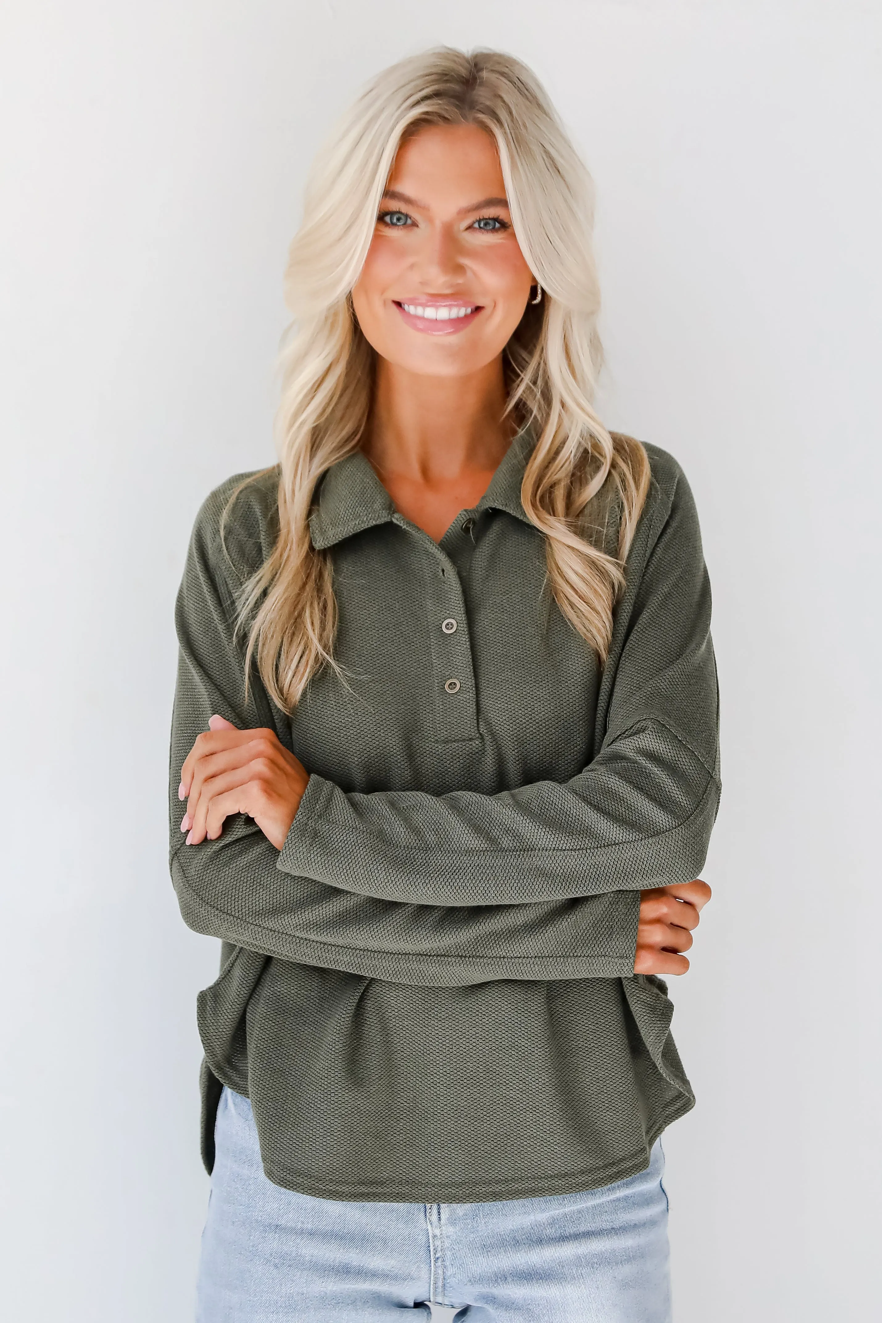 FINAL SALE - Ella Olive Collared Top - DOORBUSTER