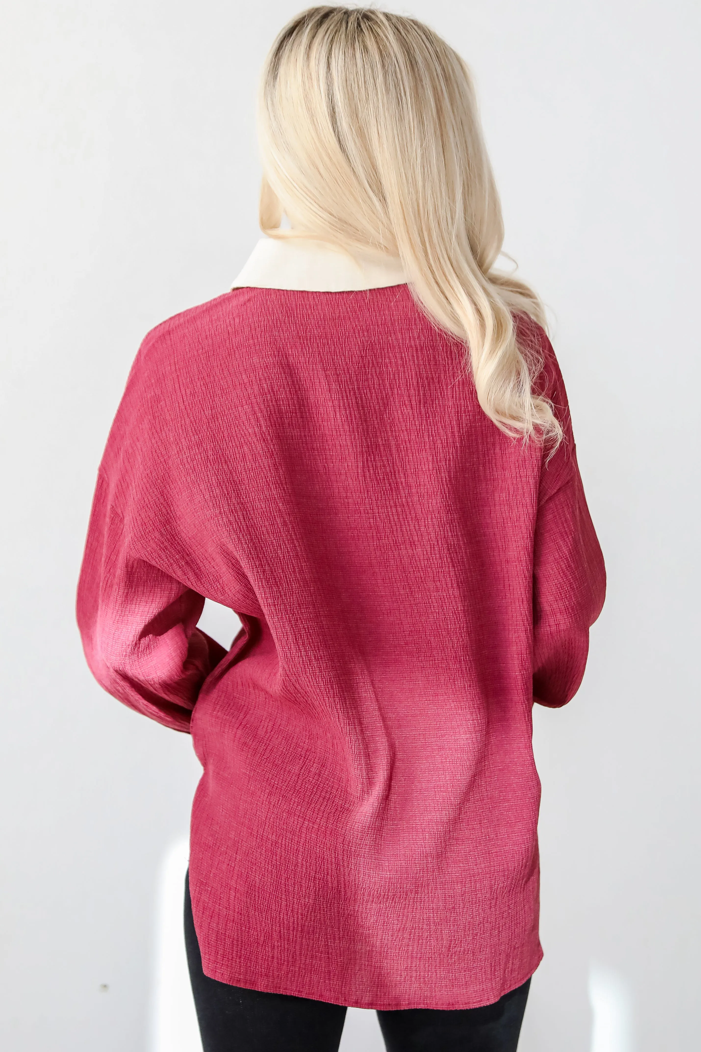 FINAL SALE - Instant Stunner Burgundy Textured Button-Up Blouse