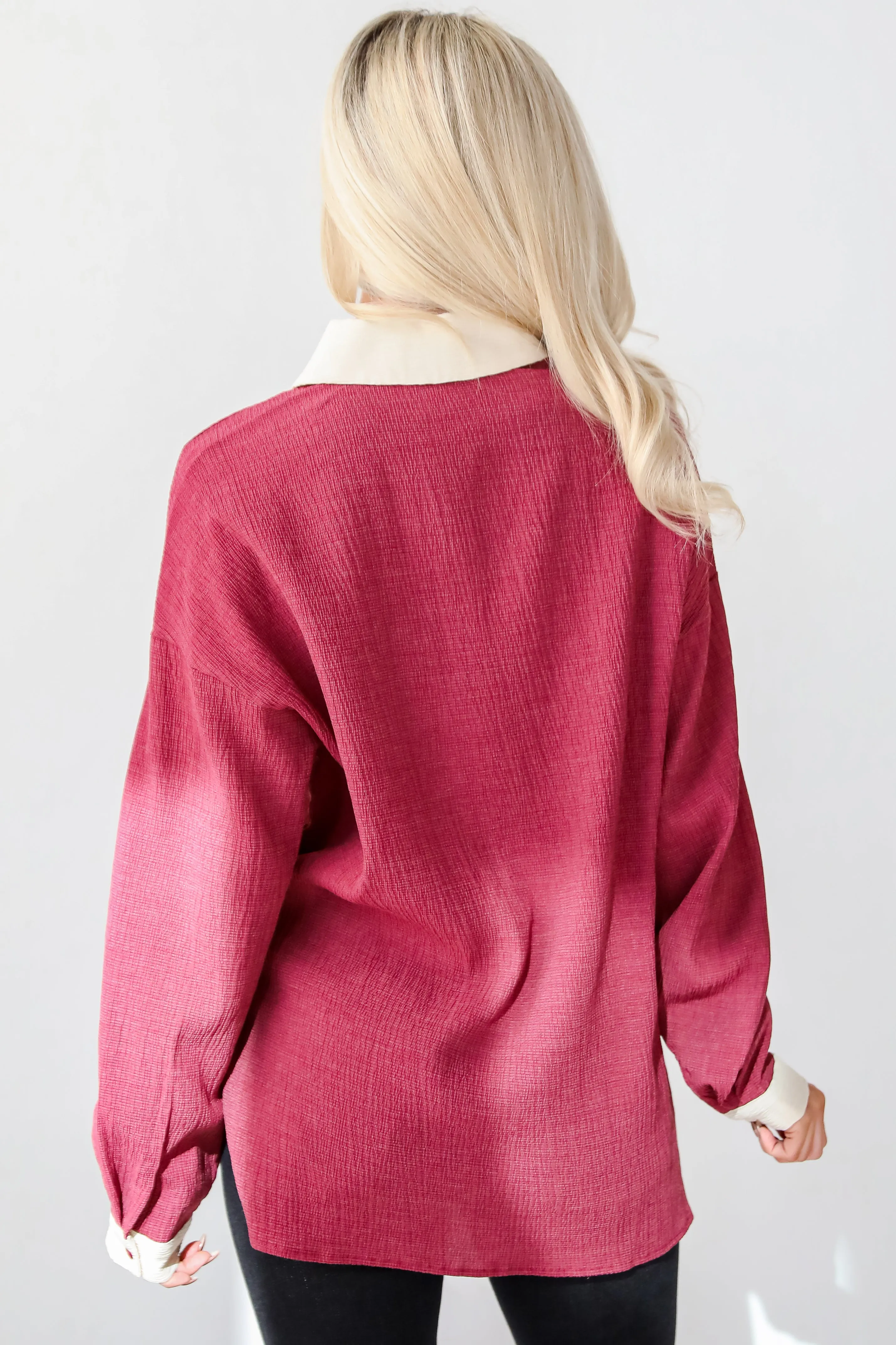 FINAL SALE - Instant Stunner Burgundy Textured Button-Up Blouse