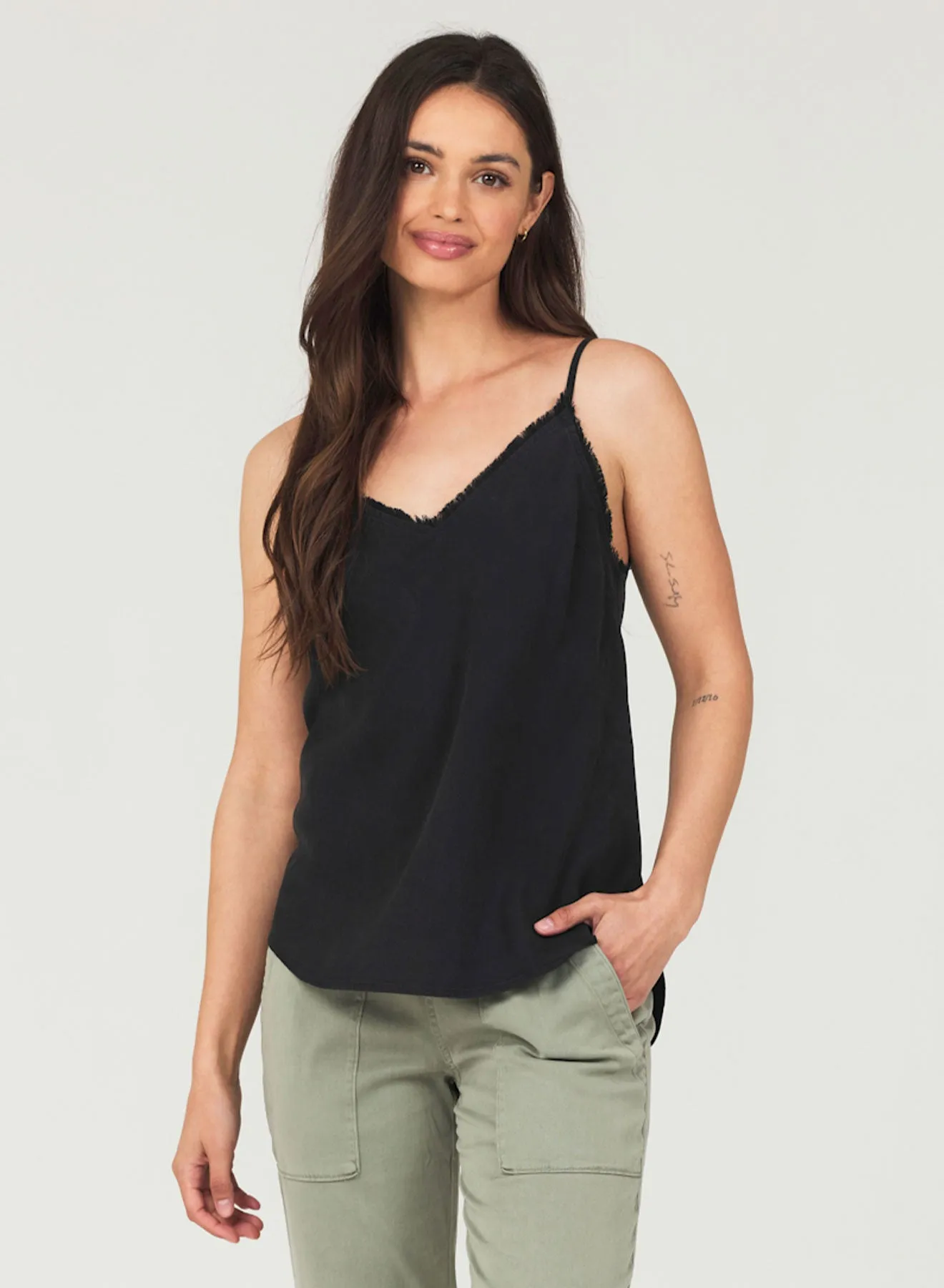 Frayed Tencel Cami - Vintage Black