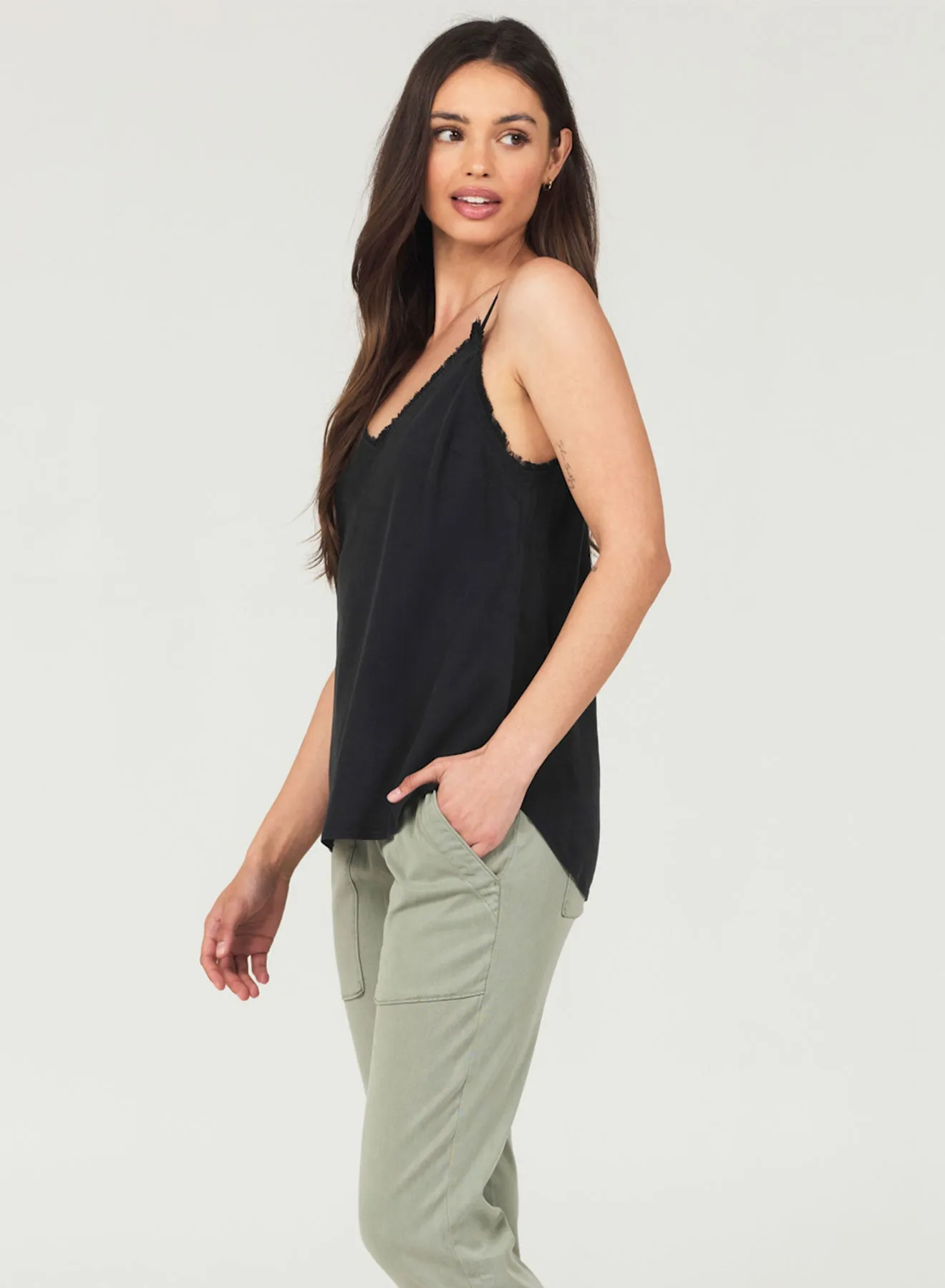 Frayed Tencel Cami - Vintage Black
