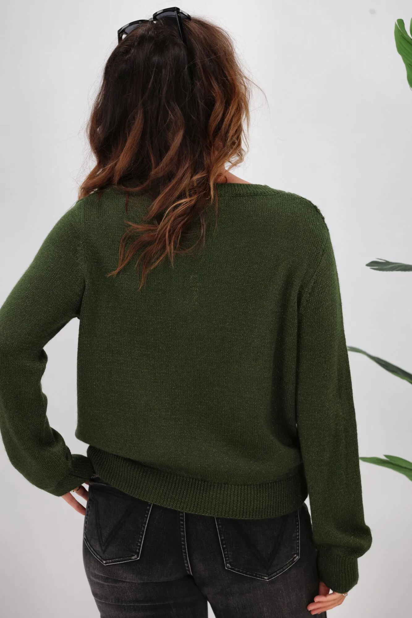 Gloss by Shine On Phoenix Pointelle Jumper Olive