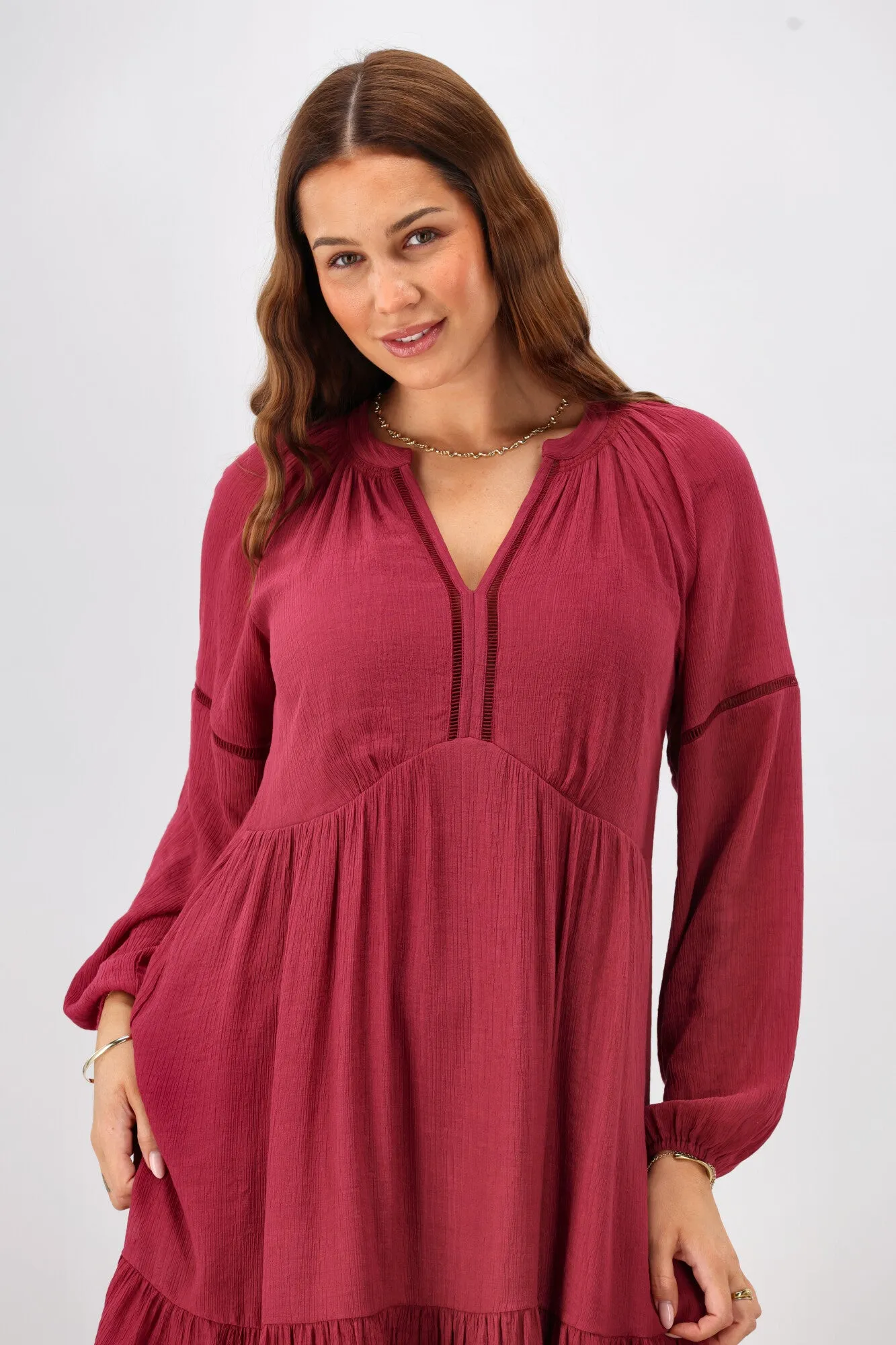 Gloss The Label Anais Empire Line Dress Merlot