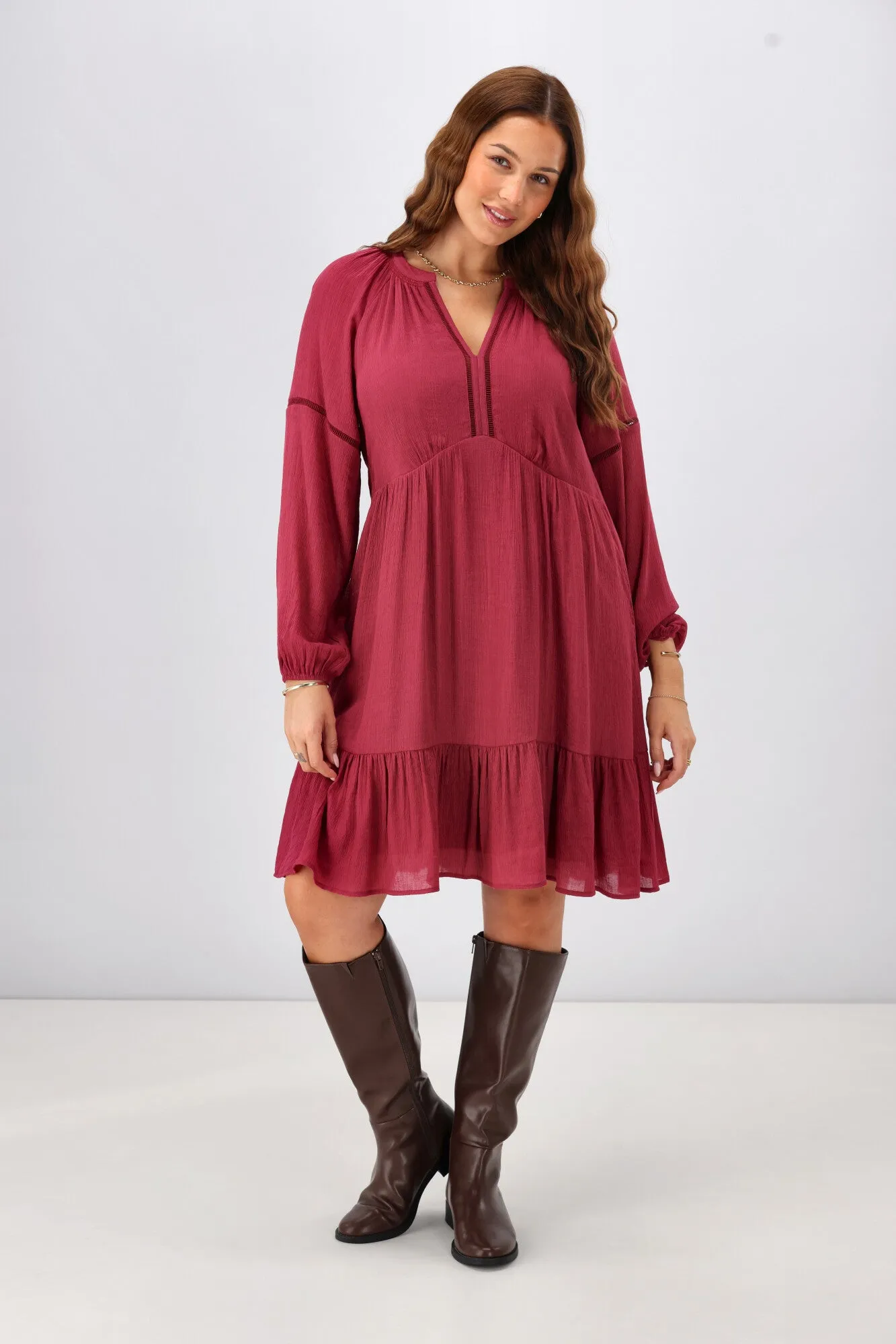 Gloss The Label Anais Empire Line Dress Merlot
