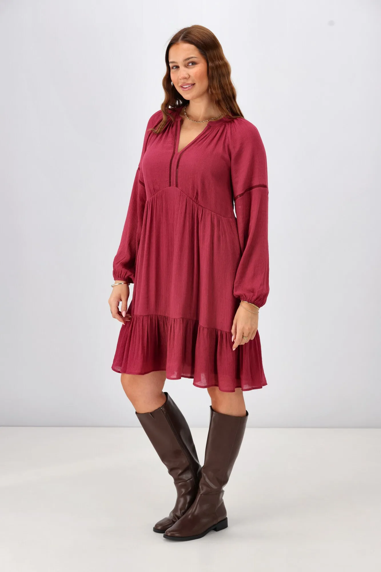 Gloss The Label Anais Empire Line Dress Merlot