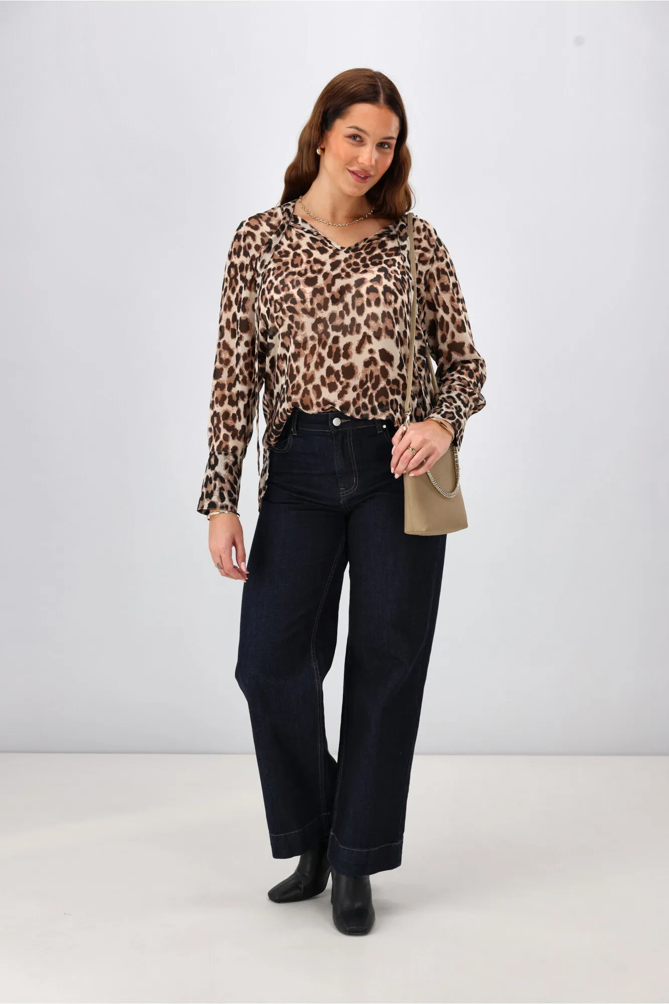 Gloss the Label Cecelia Chiffon Neck Tie Blouse Animal Print