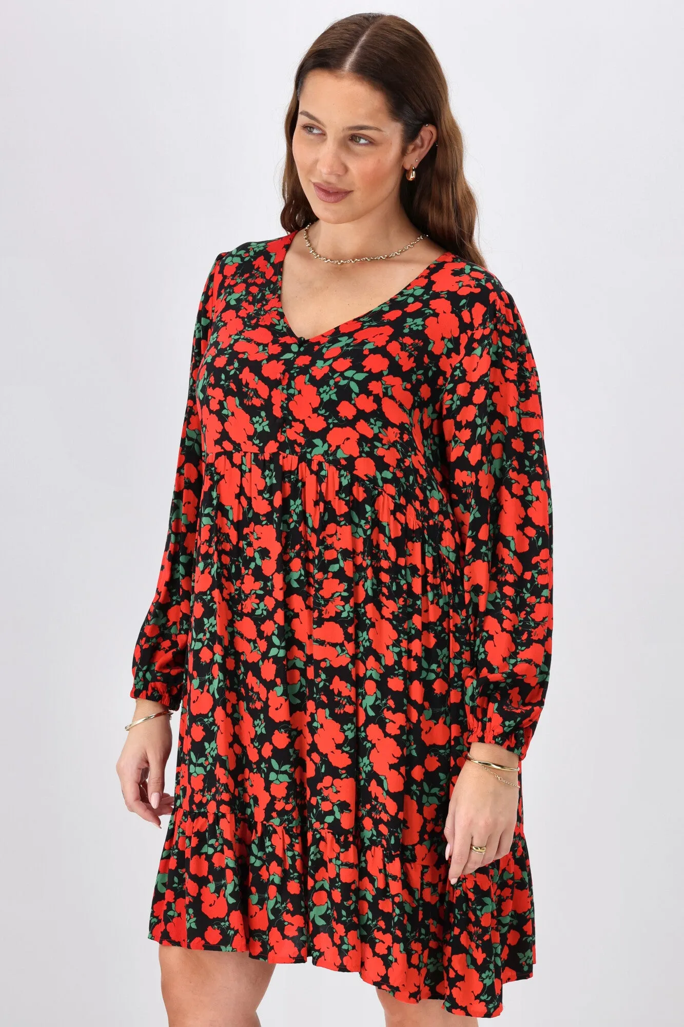 Gloss The Label Dakota V Neck Midi Dress Red Floral