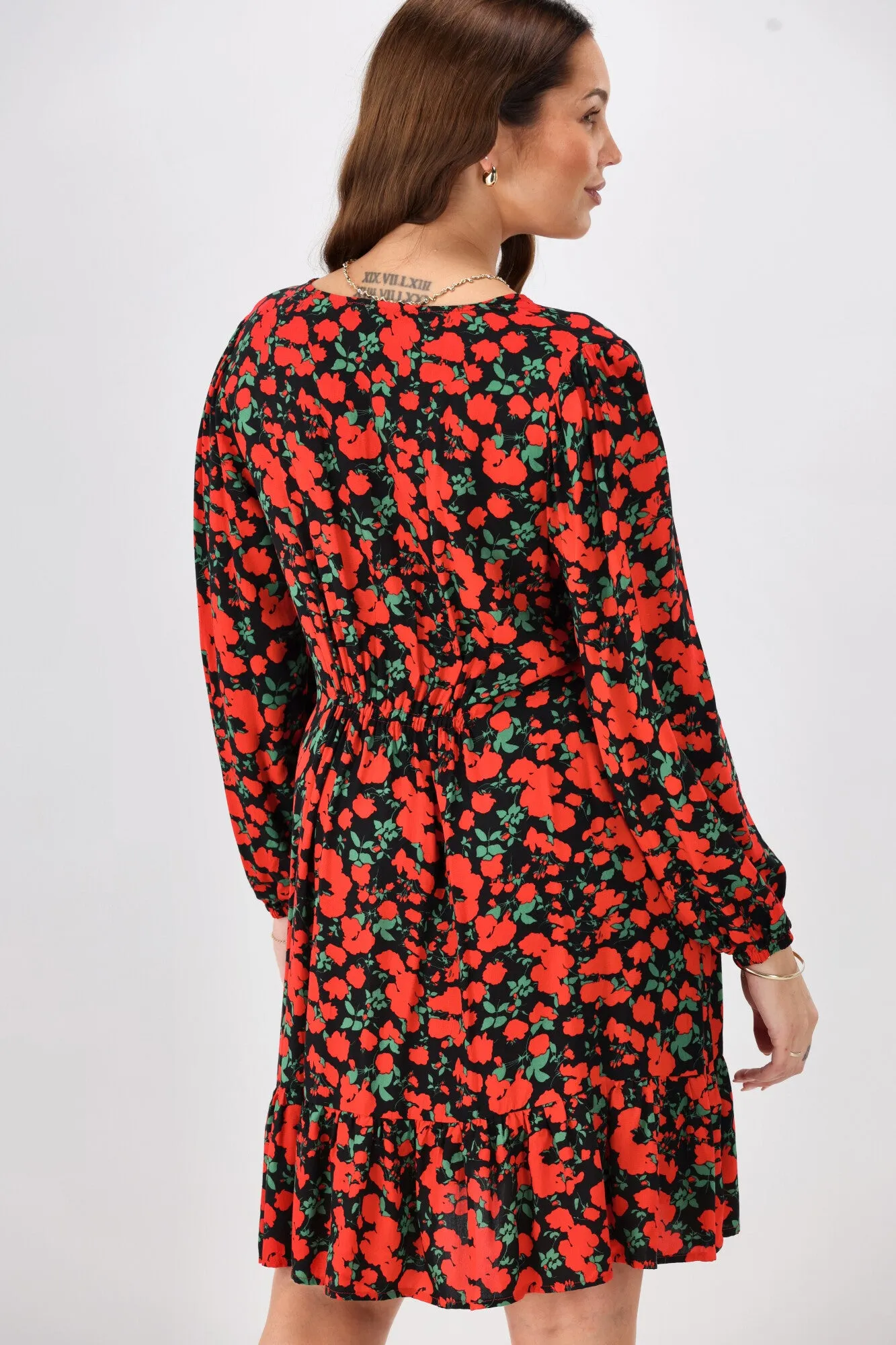 Gloss The Label Dakota V Neck Midi Dress Red Floral