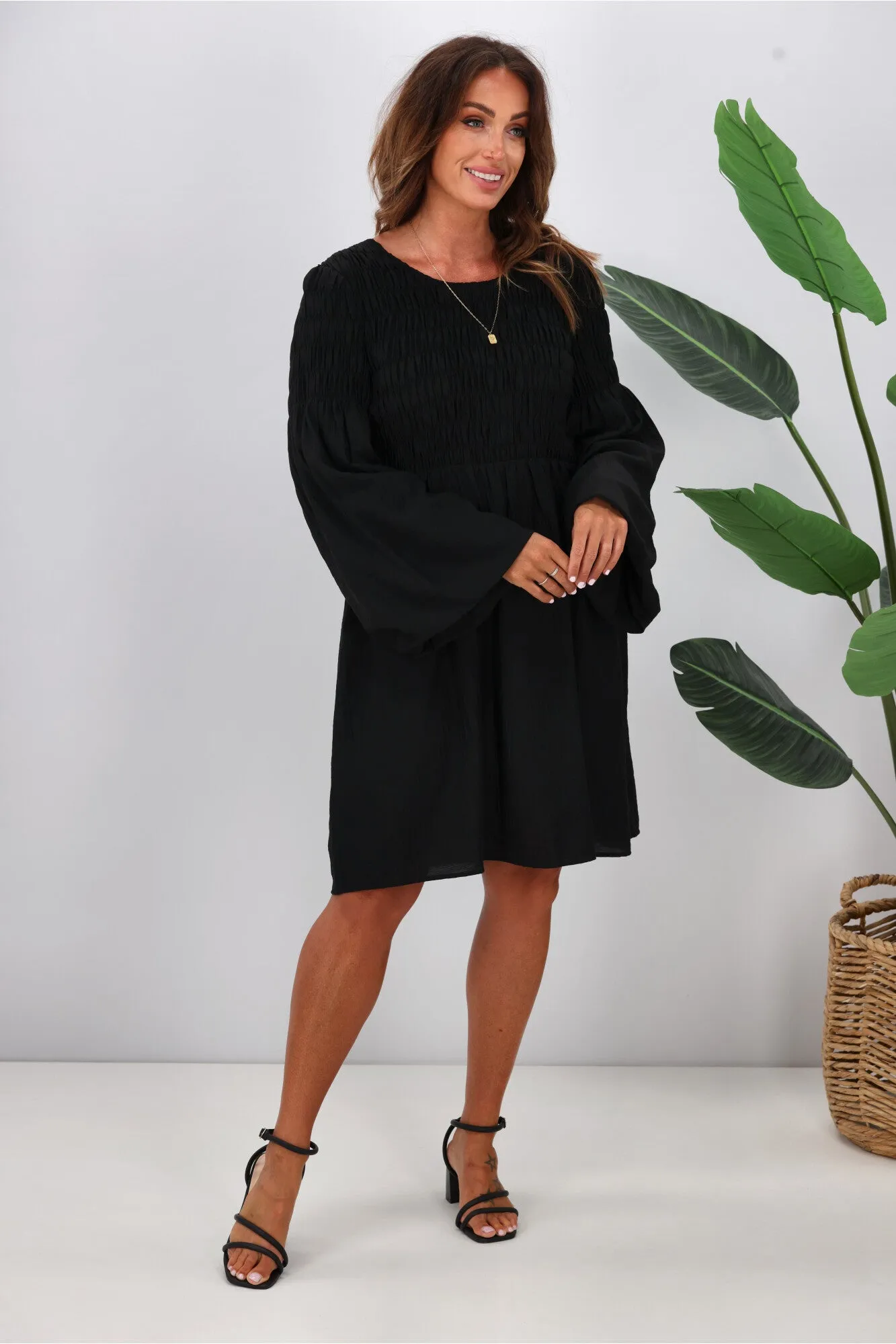 Gloss The Label Elara Shirred Bodice Dress Black