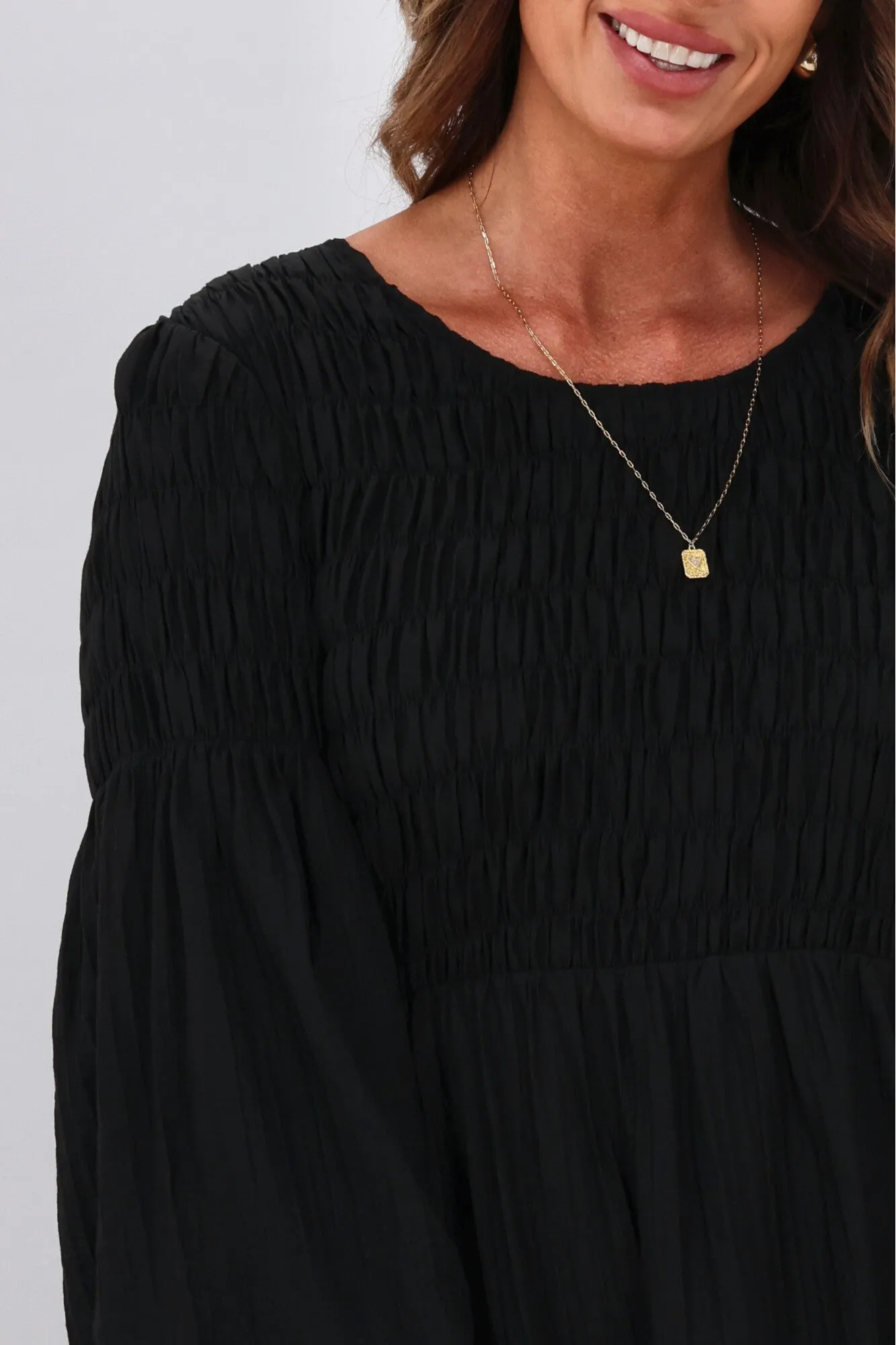 Gloss The Label Elara Shirred Bodice Dress Black
