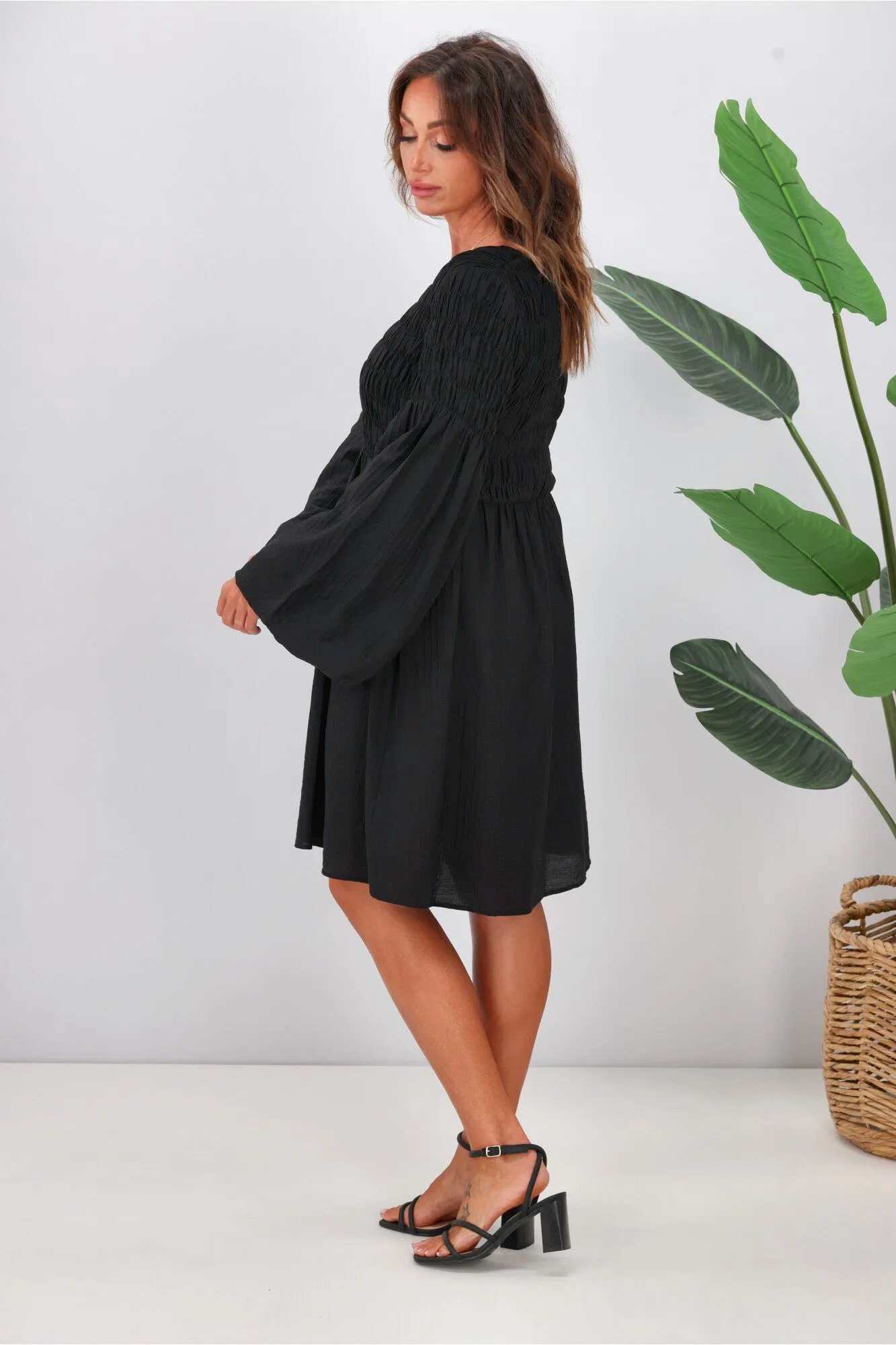 Gloss The Label Elara Shirred Bodice Dress Black