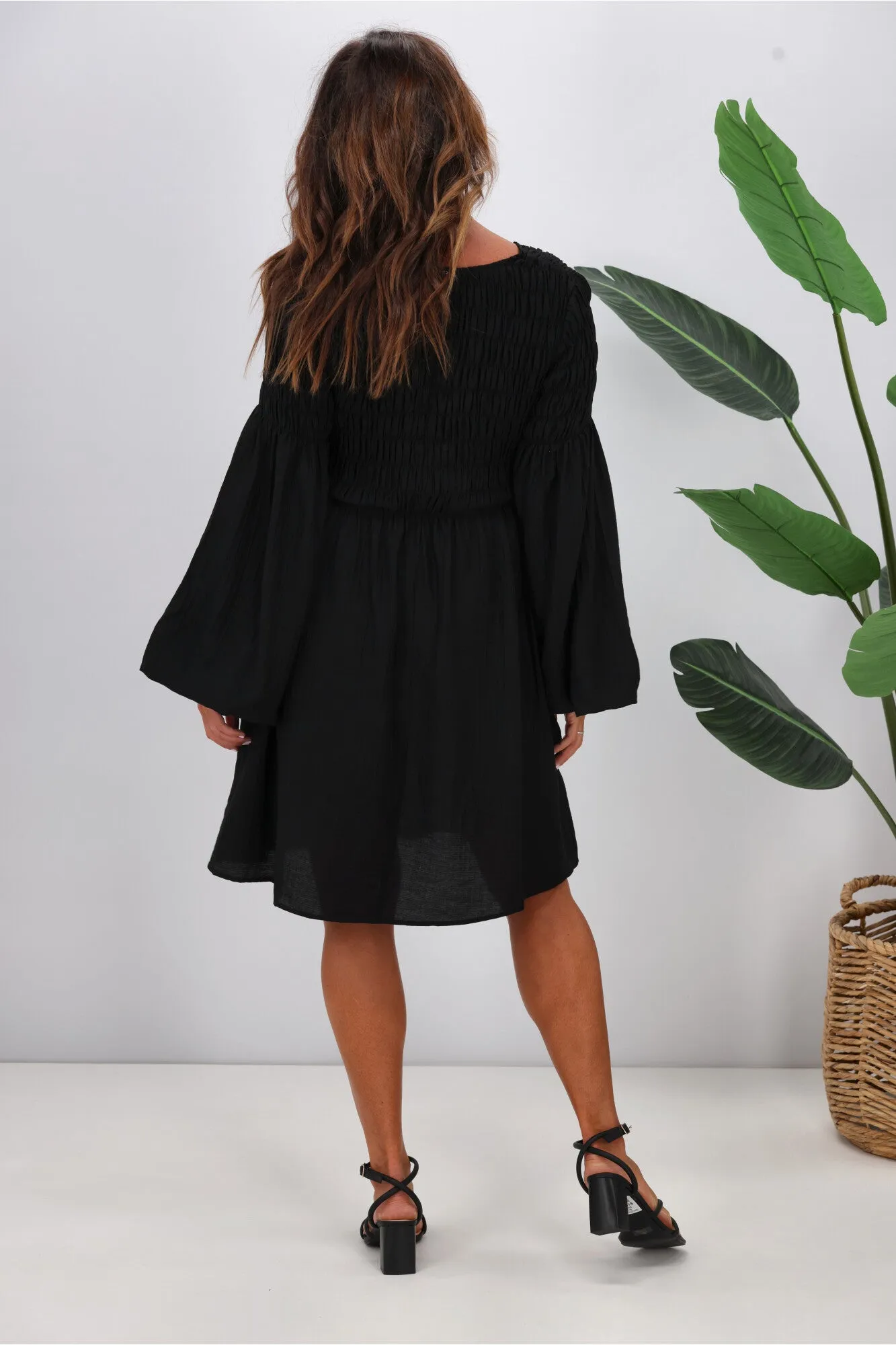 Gloss The Label Elara Shirred Bodice Dress Black