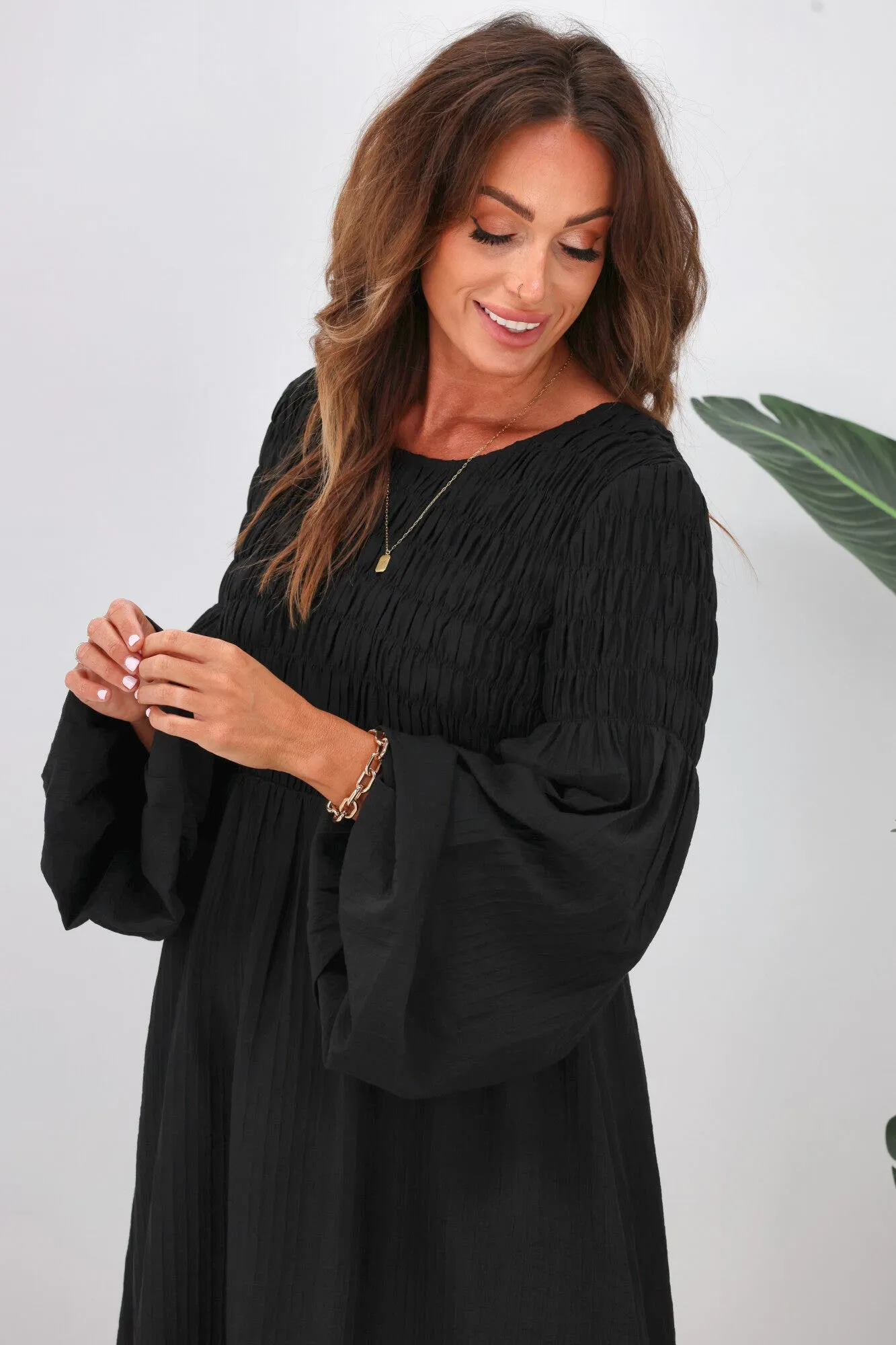 Gloss The Label Elara Shirred Bodice Dress Black