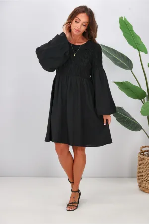 Gloss The Label Elara Shirred Bodice Dress Black