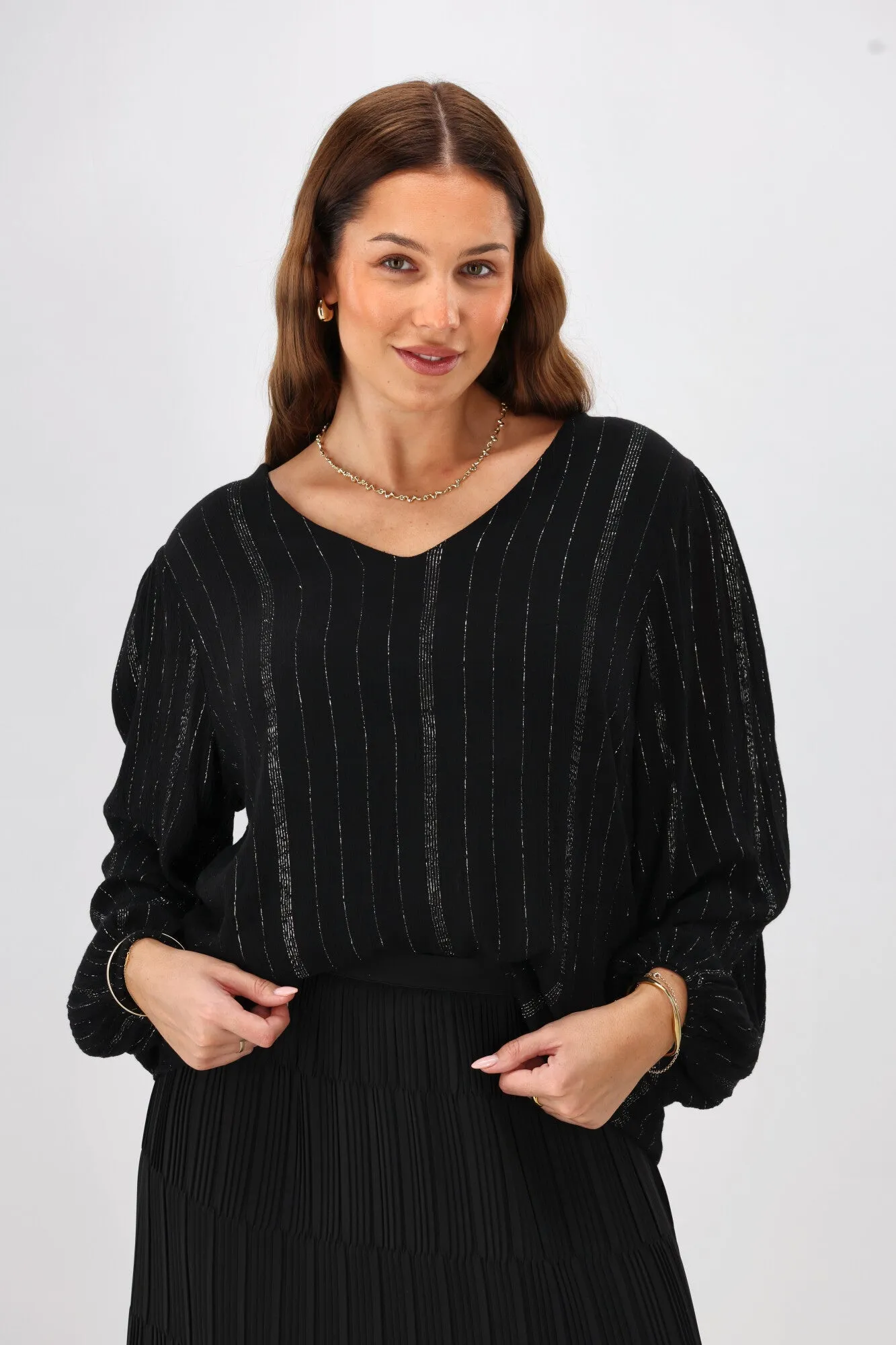 Gloss The Label Guiliana Blouson Sleeve Blouse Black Lurex