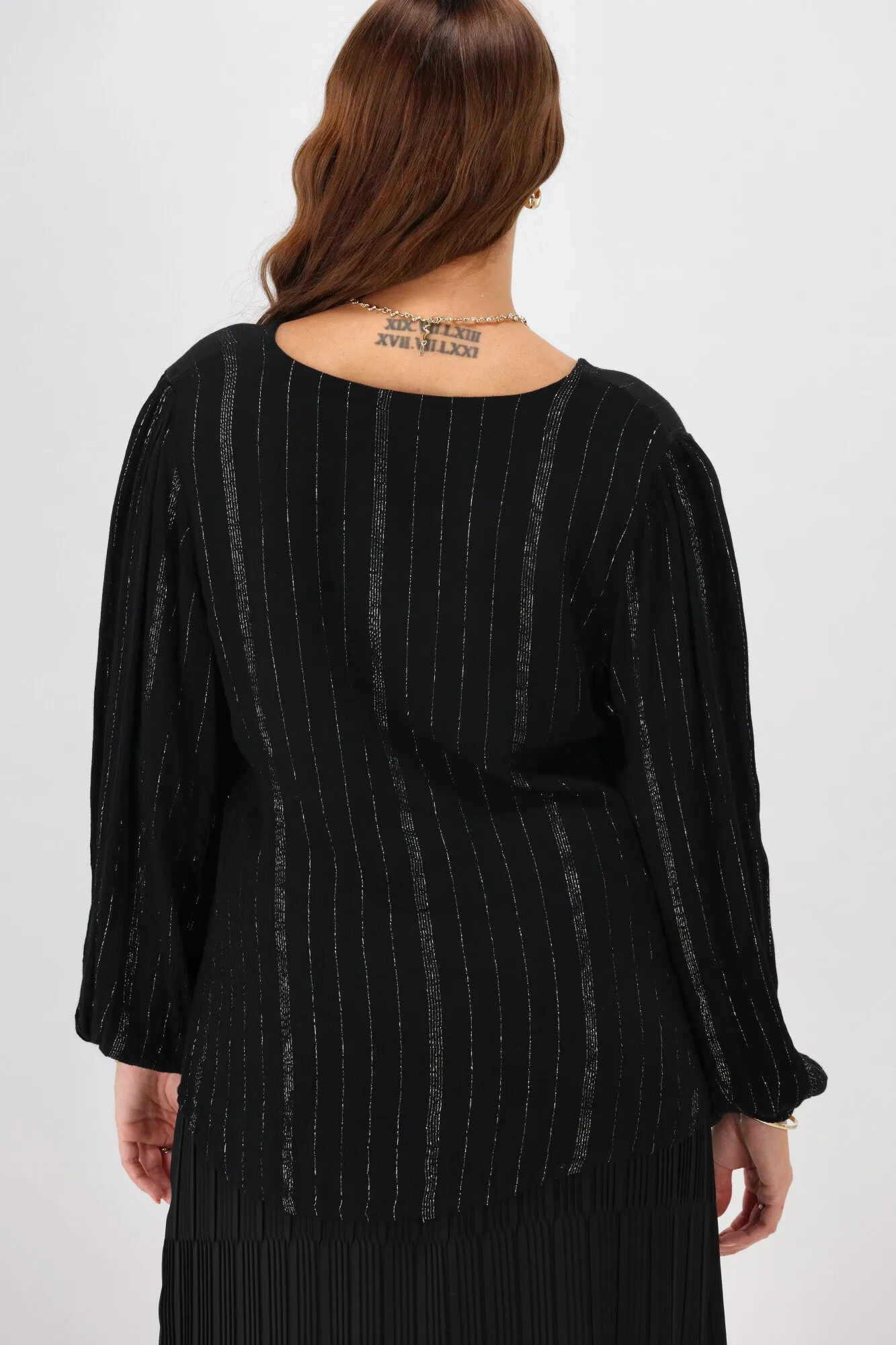 Gloss The Label Guiliana Blouson Sleeve Blouse Black Lurex