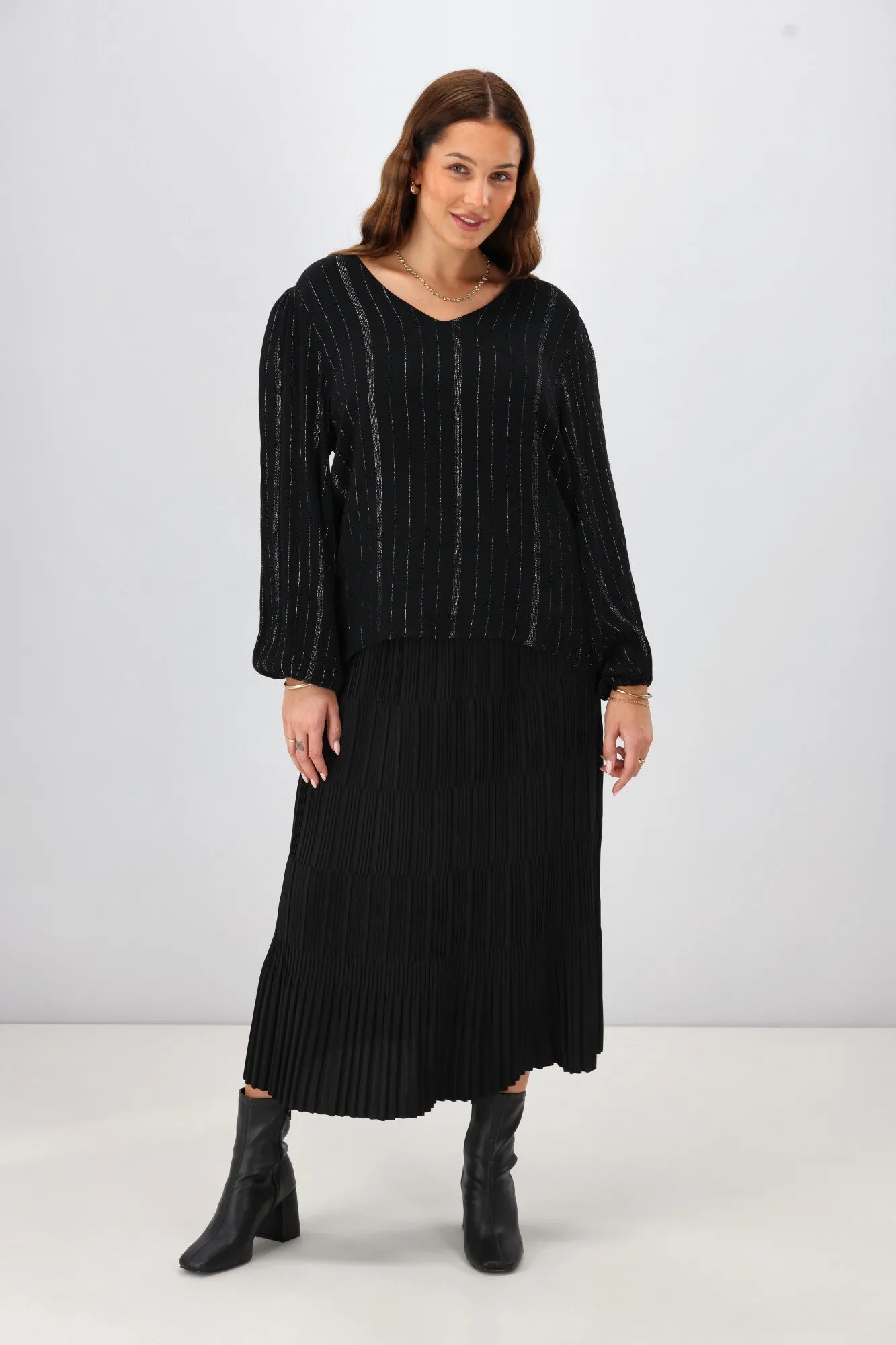Gloss The Label Guiliana Blouson Sleeve Blouse Black Lurex