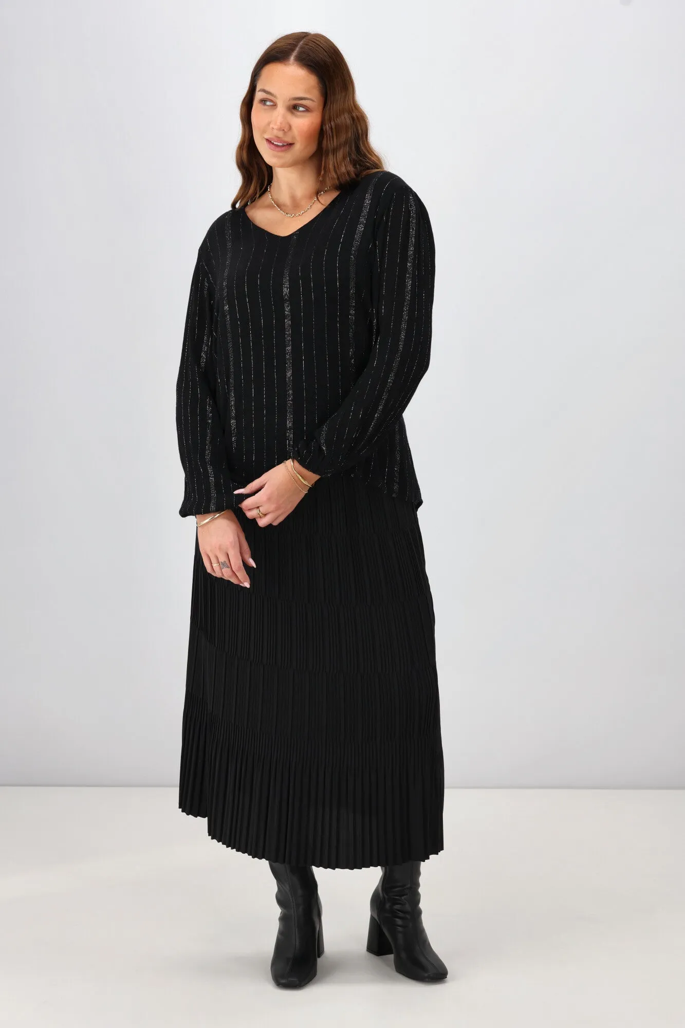 Gloss The Label Guiliana Blouson Sleeve Blouse Black Lurex