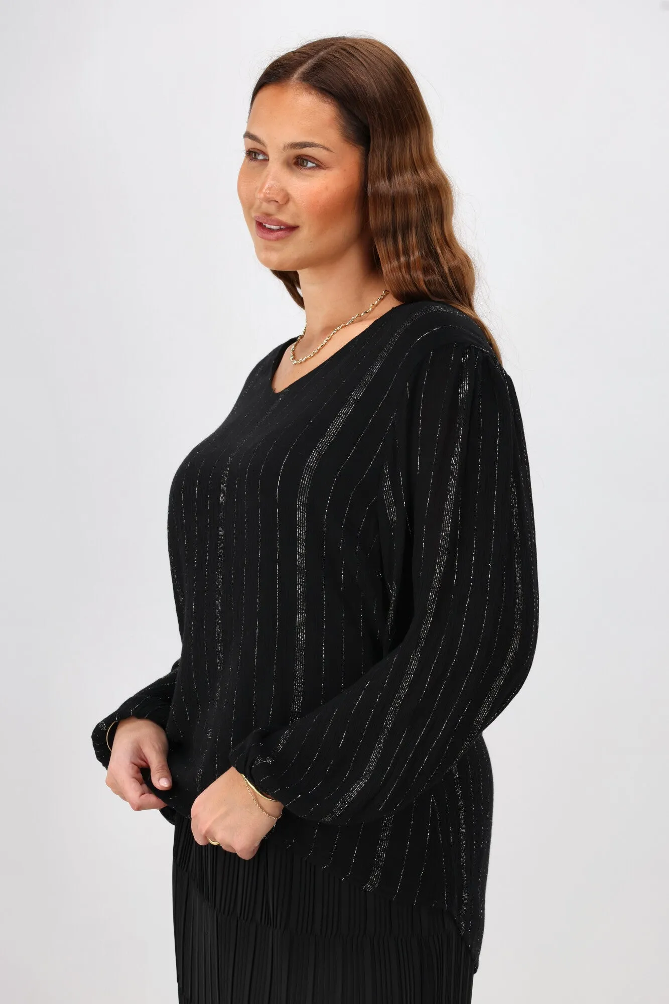 Gloss The Label Guiliana Blouson Sleeve Blouse Black Lurex