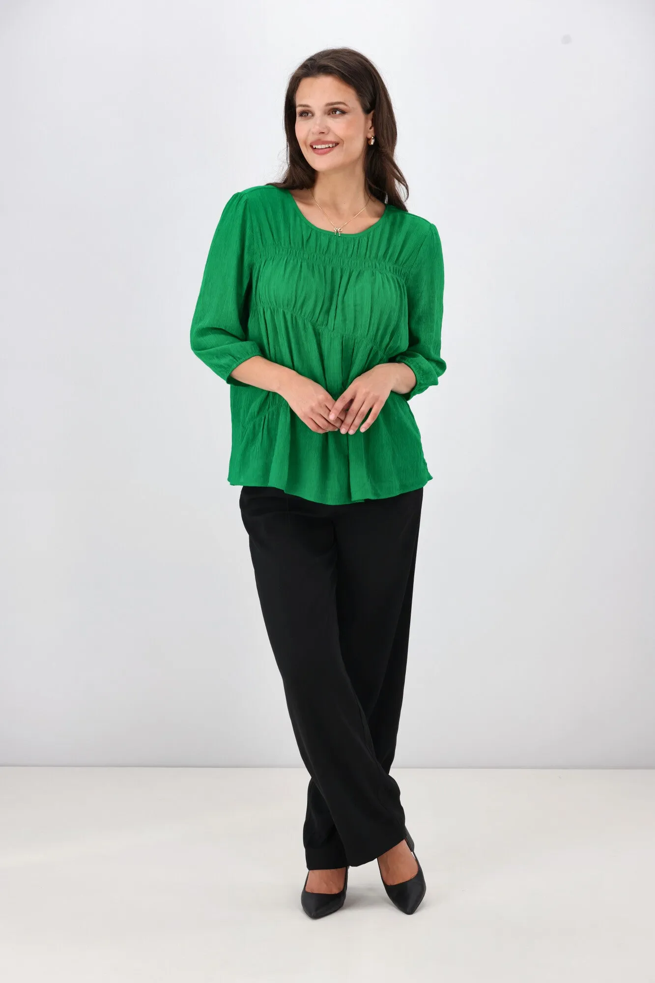 Gloss the Label Olsen Shirred Detail Top Green