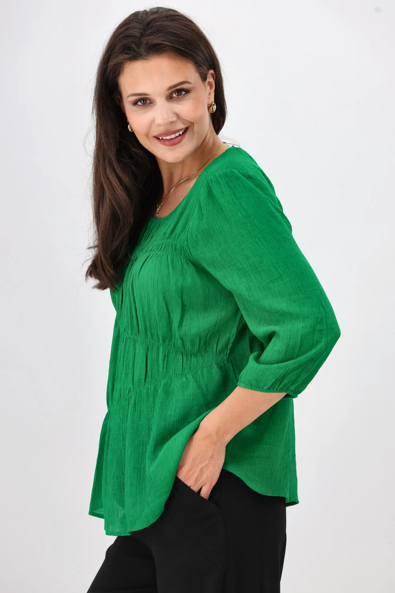 Gloss the Label Olsen Shirred Detail Top Green