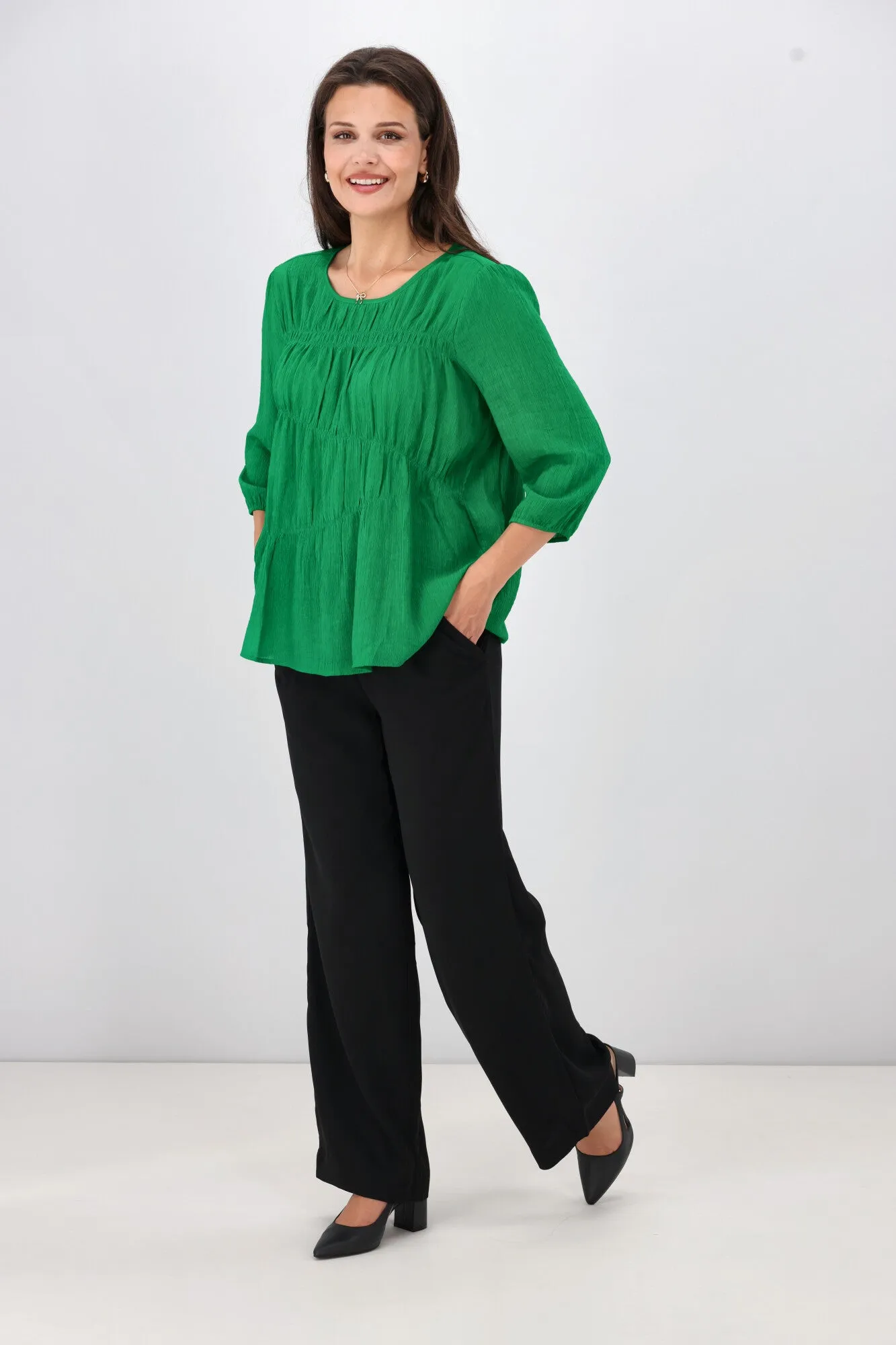 Gloss the Label Olsen Shirred Detail Top Green