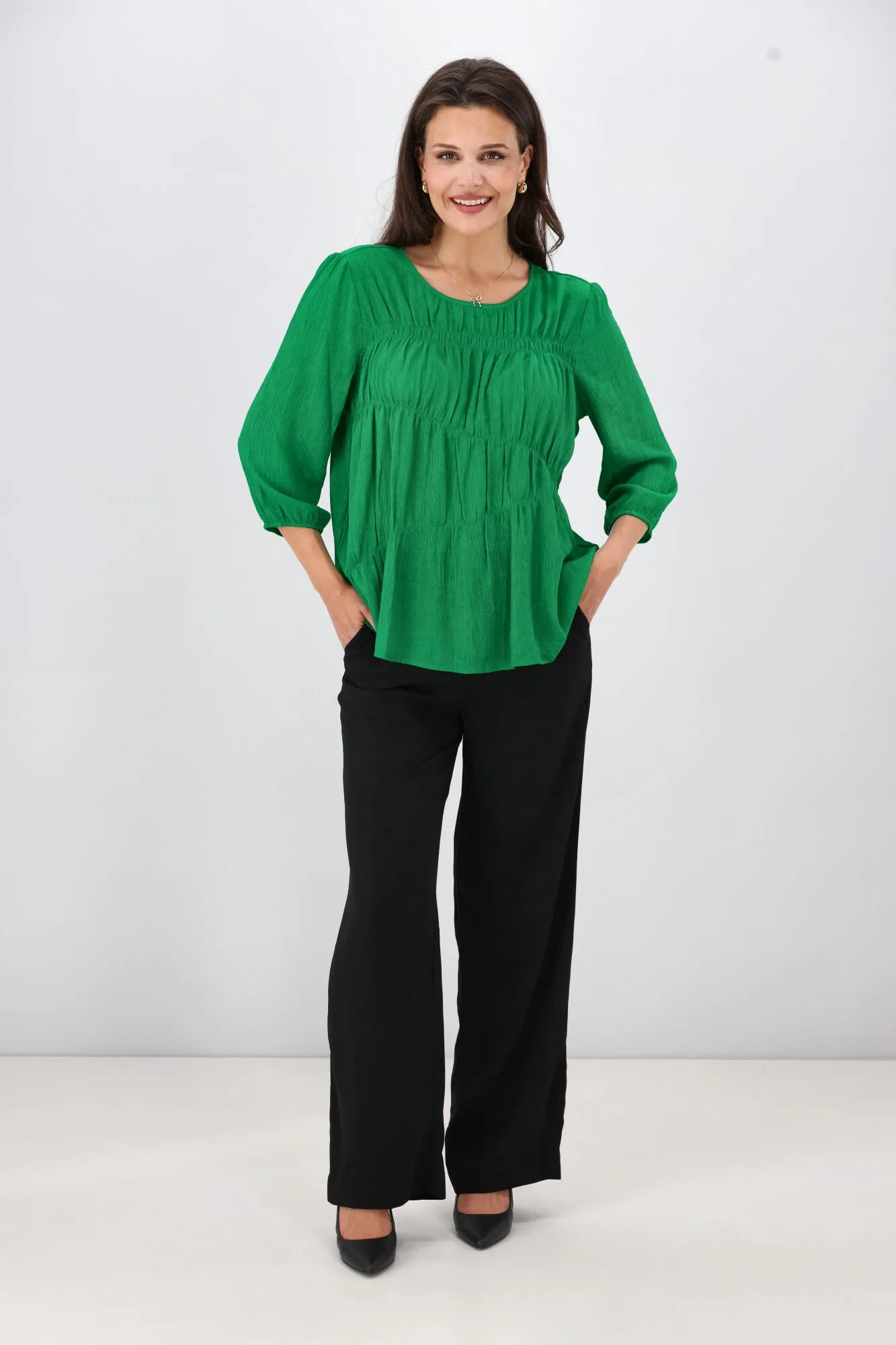 Gloss the Label Olsen Shirred Detail Top Green
