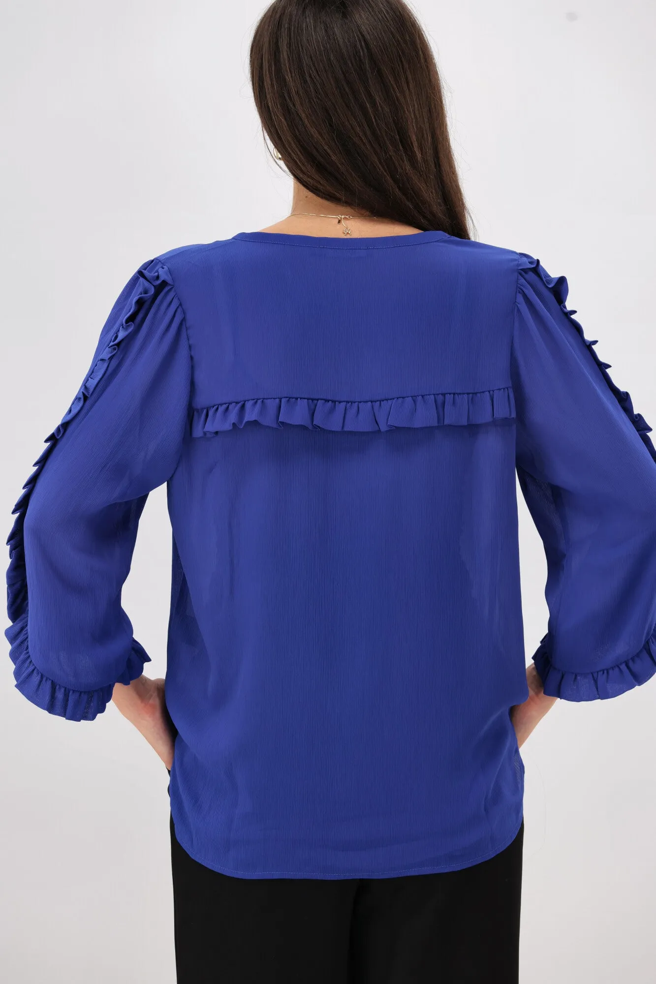 Gloss The Label Paloma Ruffle Sleeve Blouse Blue