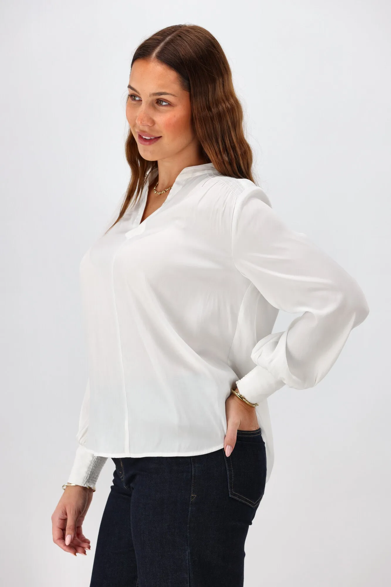 Gloss the Label Sattva Shirred Detail Blouse Natural