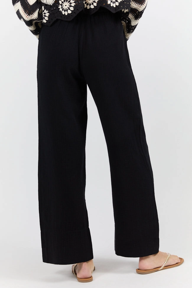 In The Breeze Black Gauze Pull On Wide Leg Pants