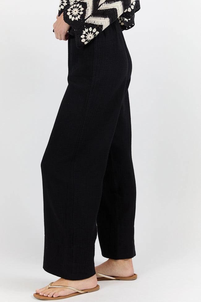 In The Breeze Black Gauze Pull On Wide Leg Pants