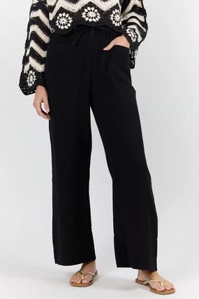 In The Breeze Black Gauze Pull On Wide Leg Pants