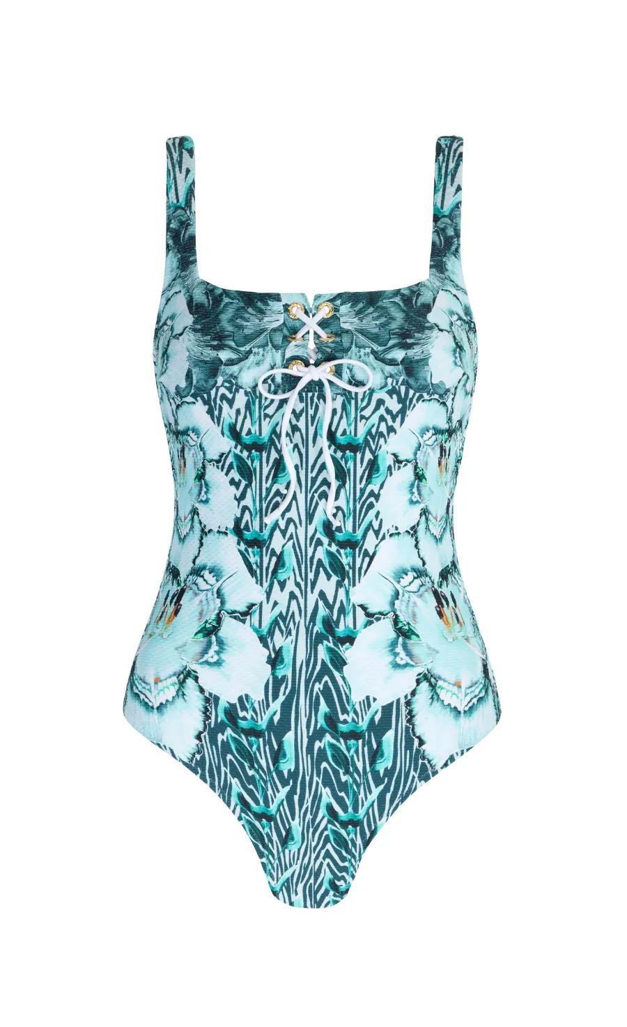 Liana Square Neck One Piece Swimsuit - Blue Mix