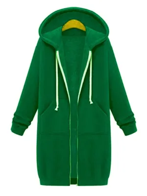 Long Hooded Loose Zipper Long Sleeve Sweater Coat Jacket