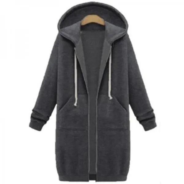 Long Hooded Loose Zipper Long Sleeve Sweater Coat Jacket