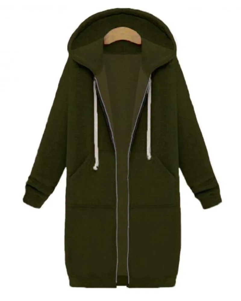 Long Hooded Loose Zipper Long Sleeve Sweater Coat Jacket